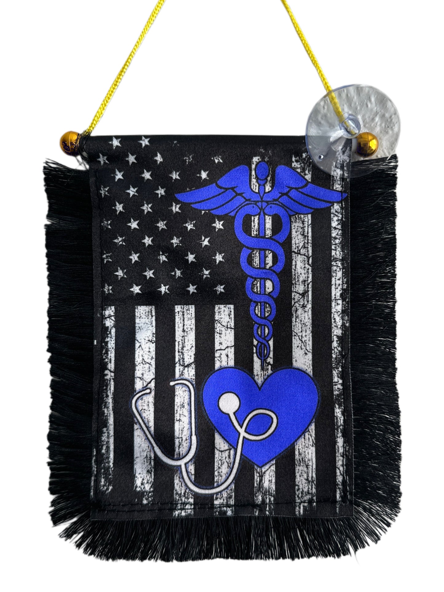 Medical Profession Hanging Banner - 4x6 Fringy Window Hanging Flag - Mini Flag Banner & Car Rearview Mirror Decor - Fringed & Double Sided - Hanging Flag with Suction Cup