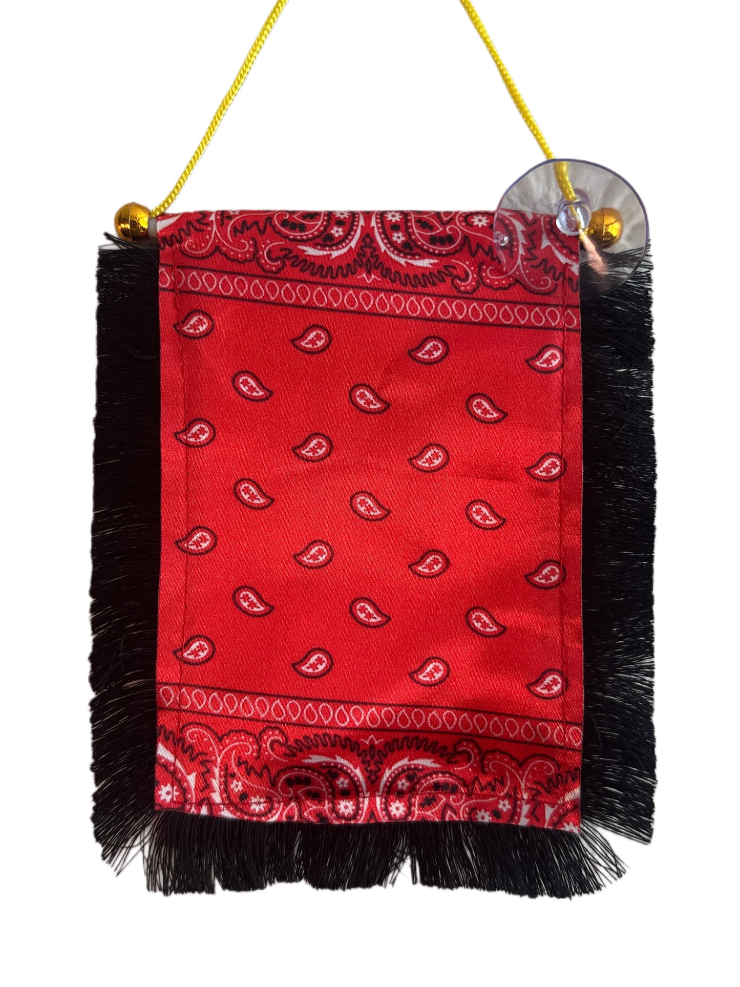 Red Paisley Hanging Banner - 4x6 Fringy Window Hanging Flag - Mini Flag Banner & Car Rearview Mirror Decor - Fringed & Double Sided - Hanging Flag with Suction Cup
