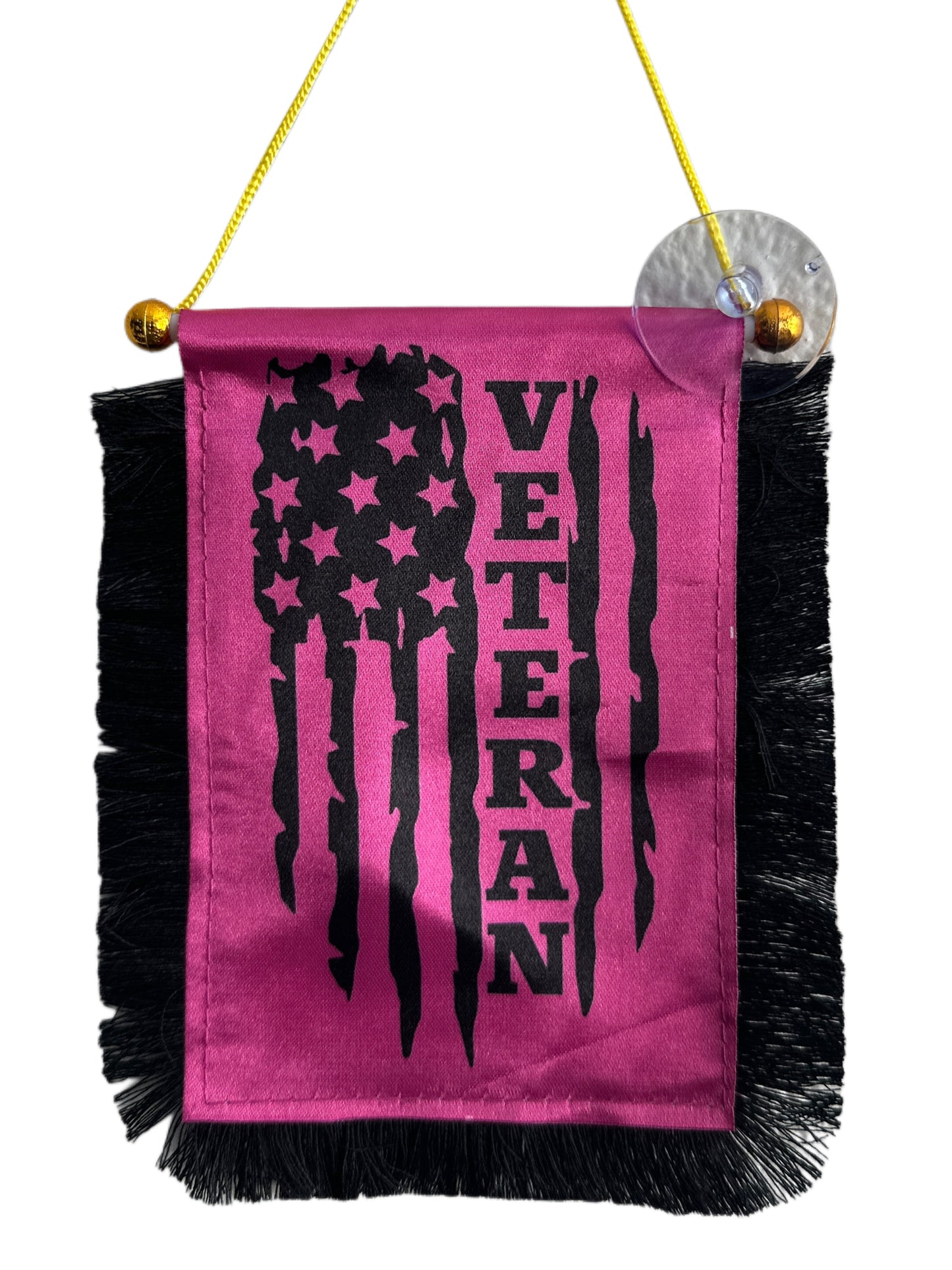Veteran Hanging Banner - 4x6 Fringy Window Hanging Flag - Mini Flag Banner & Car Rearview Mirror Decor - Fringed & Double Sided - Hanging Flag with Suction Cup