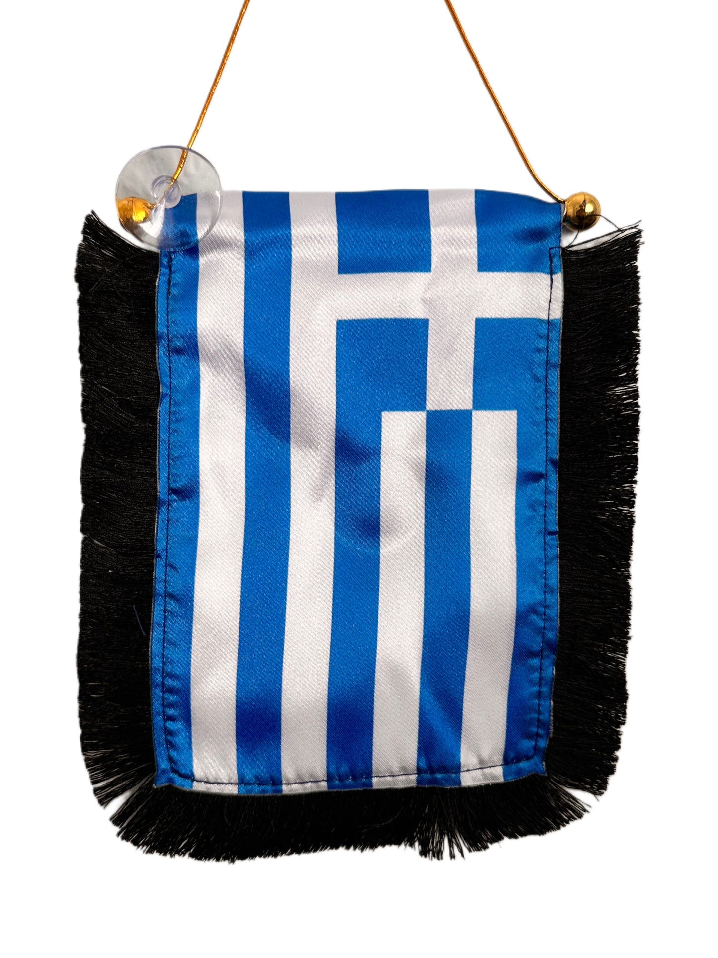 Greece Flag Banner - 4x6 Fringy Window Hanging Flag - Mini Flag Banner & Car Rearview Mirror Decor - Fringed & Double Sided - Hanging Flag with Suction Cup