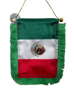 Mexico Flag Banner - 4x6 Fringy Window Hanging Flag - Mini Flag Banner & Car Rearview Mirror Decor - Fringed & Double Sided Hanging Flag with Suction Cup