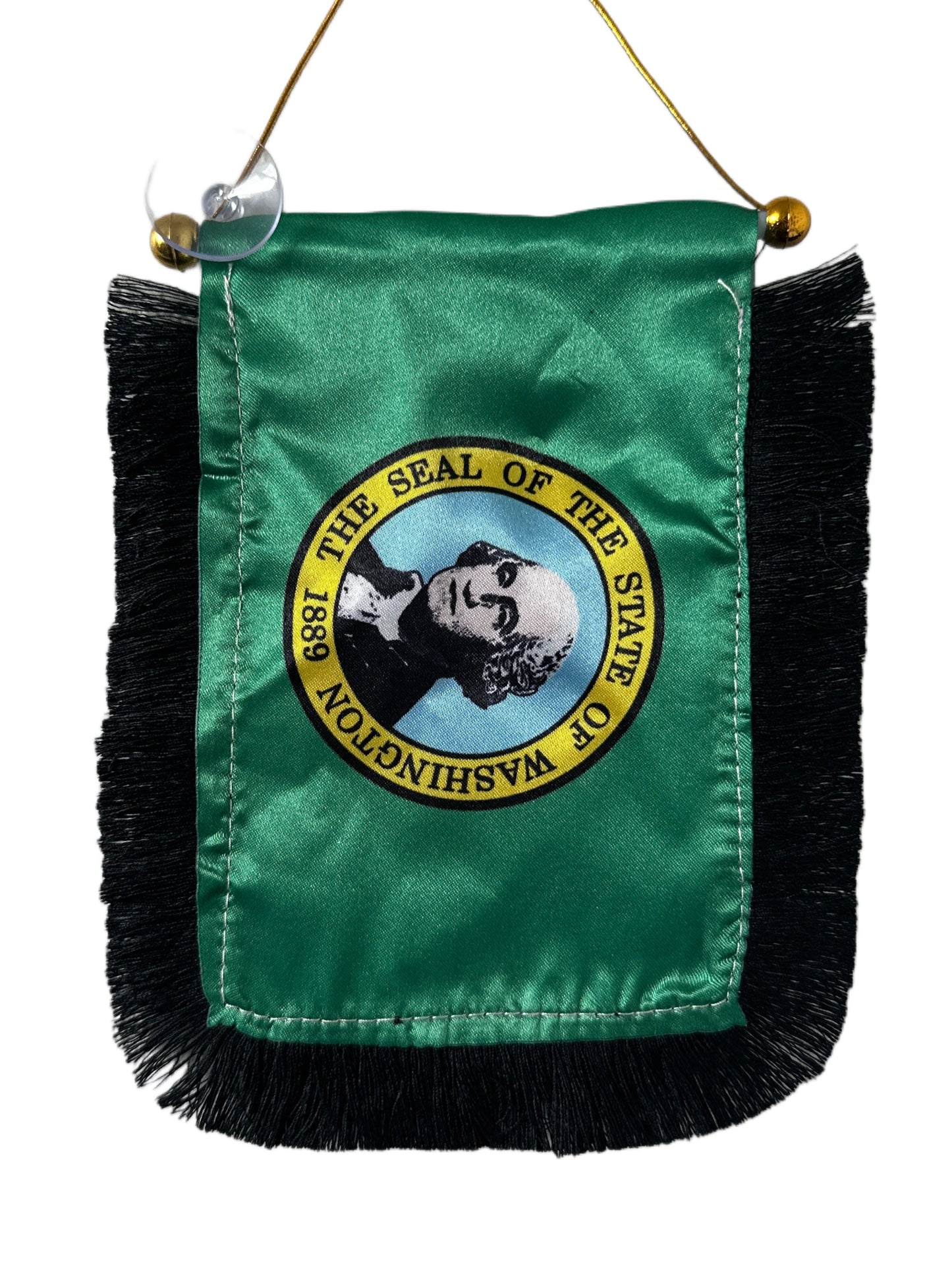 Washington Flag Hanging Banner - 4x6 Fringy Window Hanging Flag - Mini Flag Banner & Car Rearview Mirror Decor - Fringed & Double Sided - Hanging Flag with Suction Cup