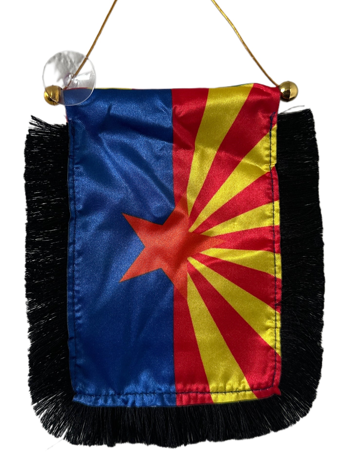 Arizona Flag Hanging Banner - 4x6 Fringy Window Hanging Flag - Mini Flag Banner & Car Rearview Mirror Decor - Fringed & Double Sided - Hanging Flag with Suction Cup