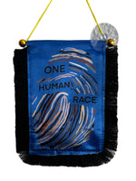 One Human Race Hanging Banner - 4x6 Fringy Window Hanging Flag - Mini Flag Banner & Car Rearview Mirror Decor - Fringed & Double Sided - Hanging Flag with Suction Cup