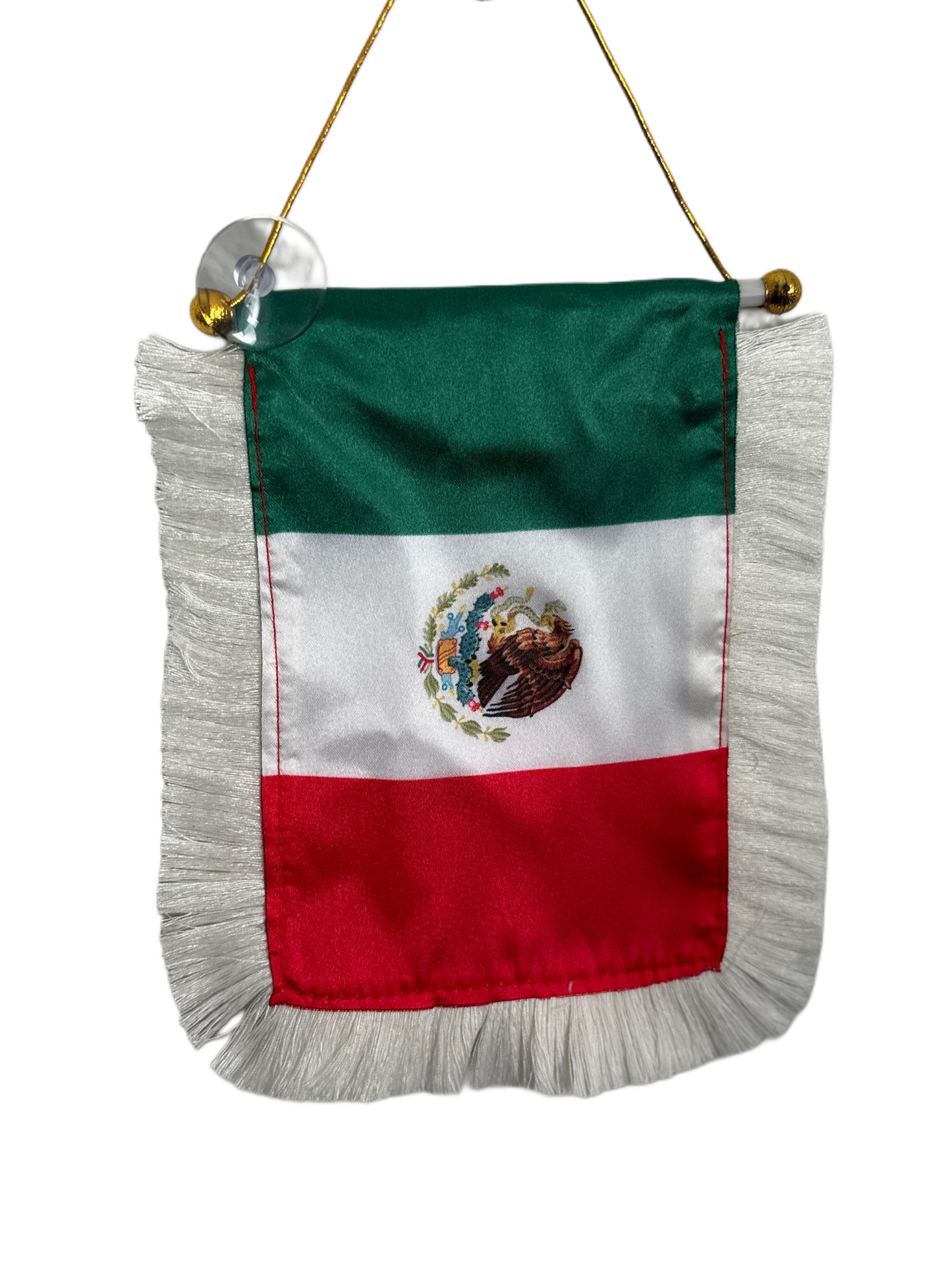 Mexico Flag Banner - 4x6 Fringy Window Hanging Flag - Mini Flag Banner & Car Rearview Mirror Decor - Fringed & Double Sided Hanging Flag with Suction Cup