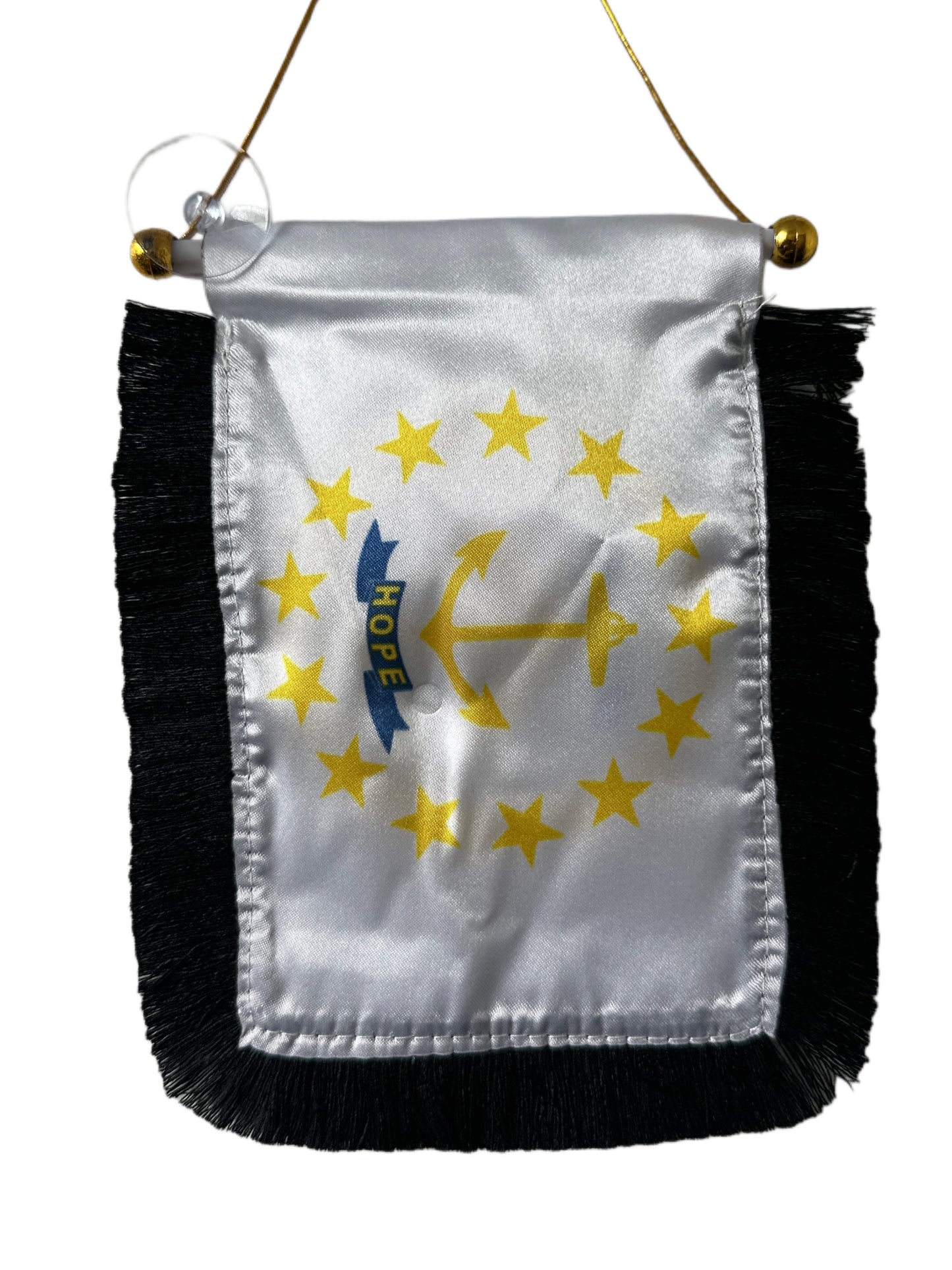 Rhode Island Flag Hanging Banner - 4x6 Fringy Window Hanging Flag - Mini Flag Banner & Car Rearview Mirror Decor - Fringed & Double Sided - Hanging Flag with Suction Cup