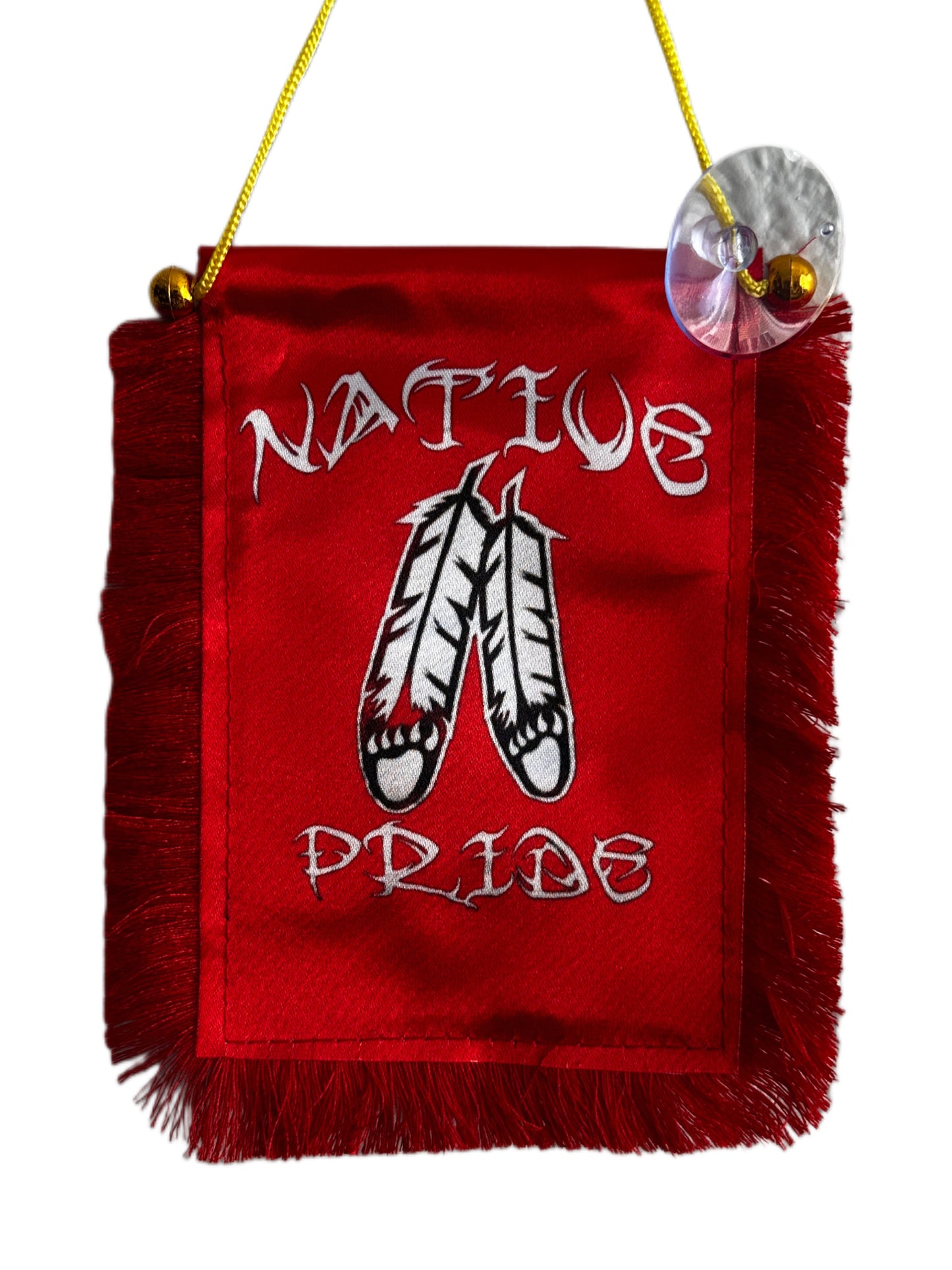 Native Pride Hanging Banner - 4x6 Fringy Window Hanging Flag - Mini Flag Banner & Car Rearview Mirror Decor - Fringed & Double Sided - Hanging Flag with Suction Cup