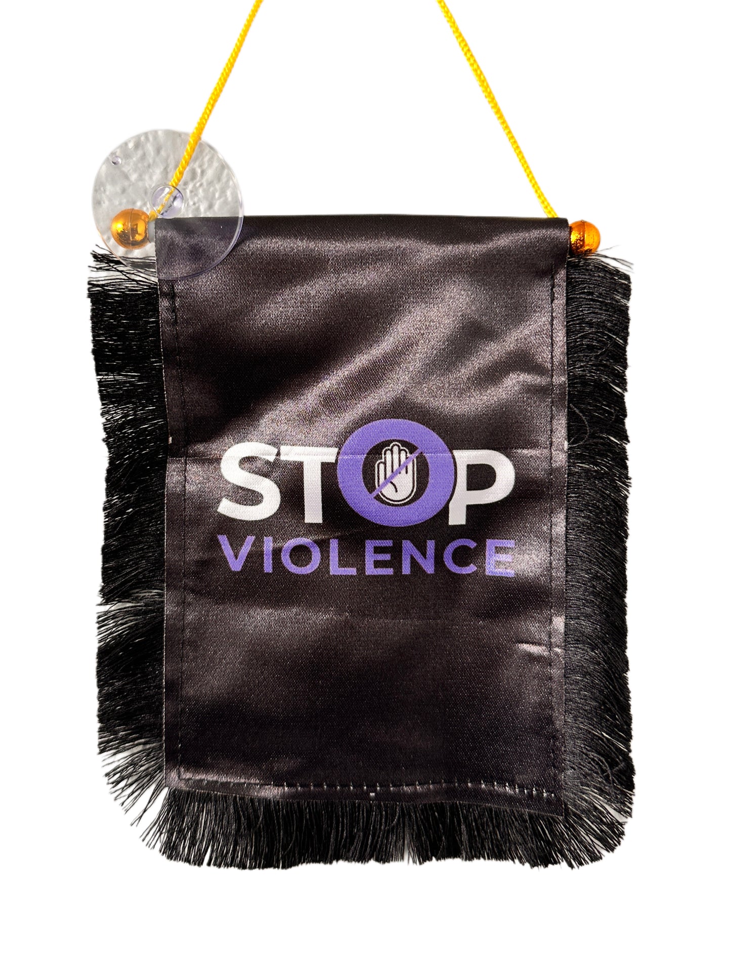 Stop Violence Hanging Banner - 4x6 Fringy Window Hanging Flag - Mini Flag Banner & Car Rearview Mirror Decor - Fringed & Double Sided - Hanging Flag with Suction Cup