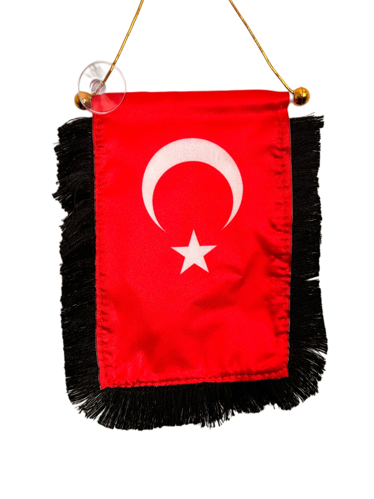 Turkey Flag Banner - 4x6 Fringy Window Hanging Flag - Mini Flag Banner & Car Rearview Mirror Decor - Fringed & Double Sided - Hanging Flag with Suction Cup