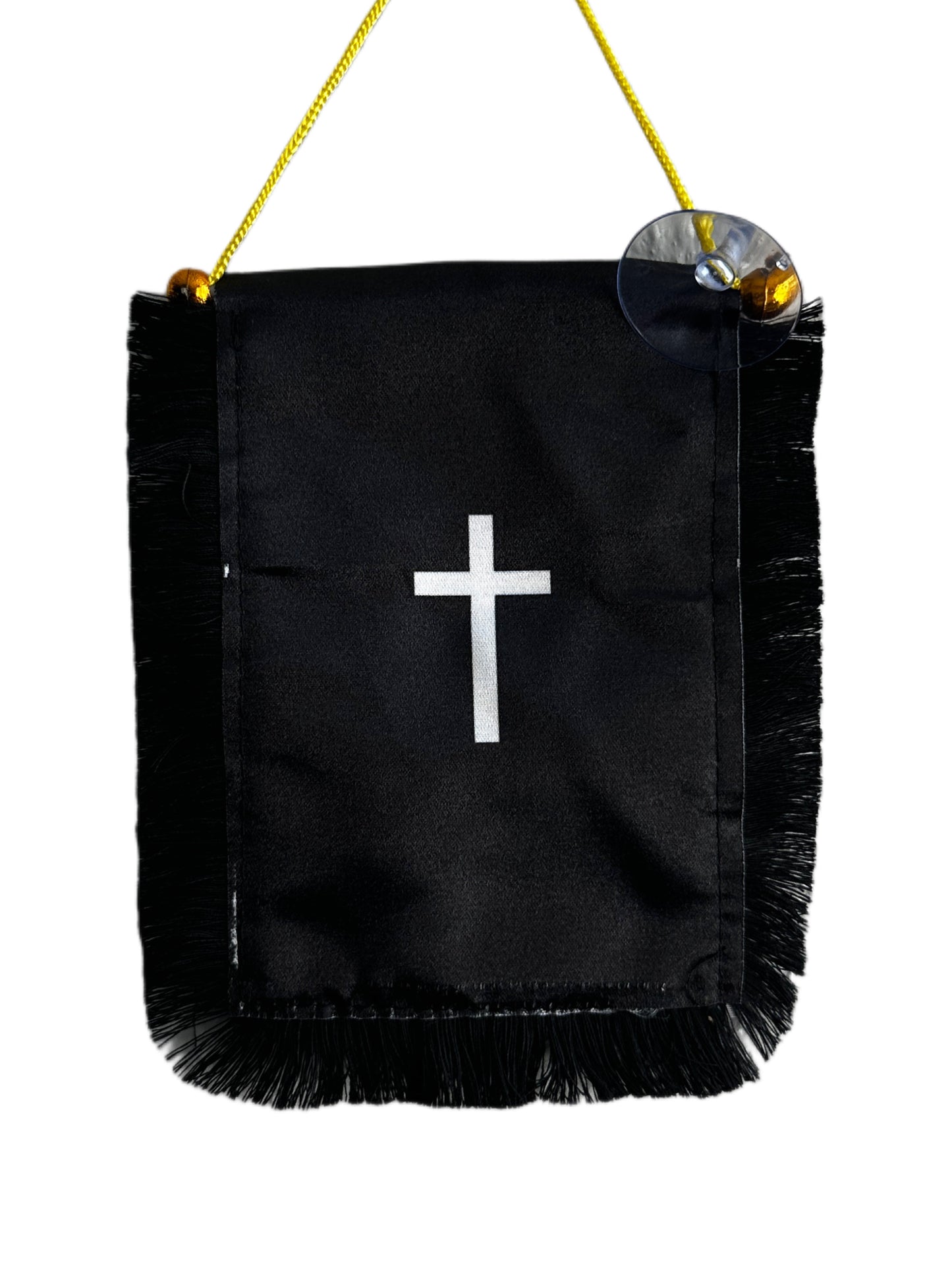 Scripture Hanging Banner - 4x6 Fringy Window Hanging Flag - Mini Flag Banner & Car Rearview Mirror Decor - Fringed & Double Sided - Hanging Flag with Suction Cup