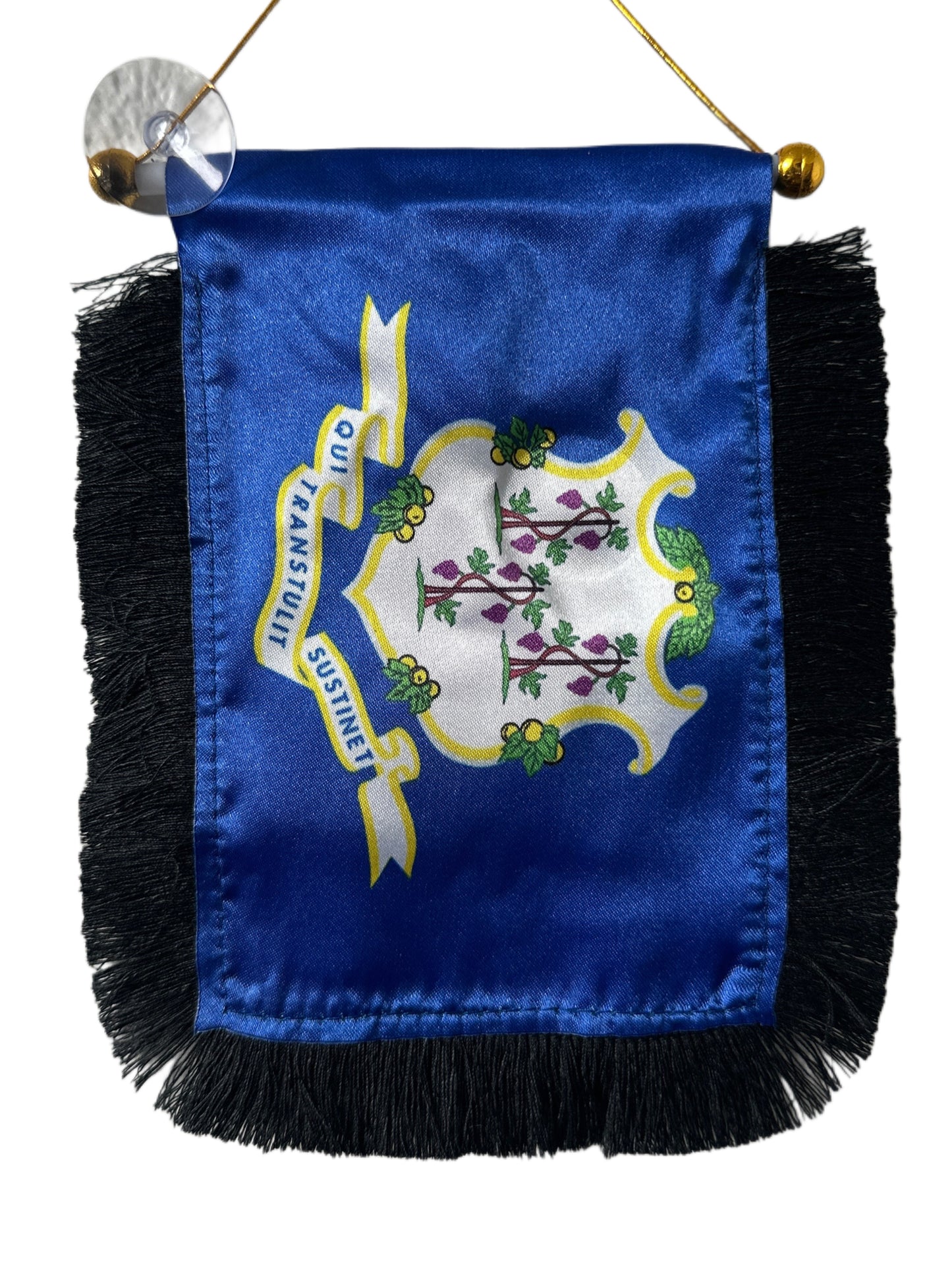 Connecticut Flag Hanging Banner - 4x6 Fringy Window Hanging Flag - Mini Flag Banner & Car Rearview Mirror Decor - Fringed & Double Sided - Hanging Flag with Suction Cup