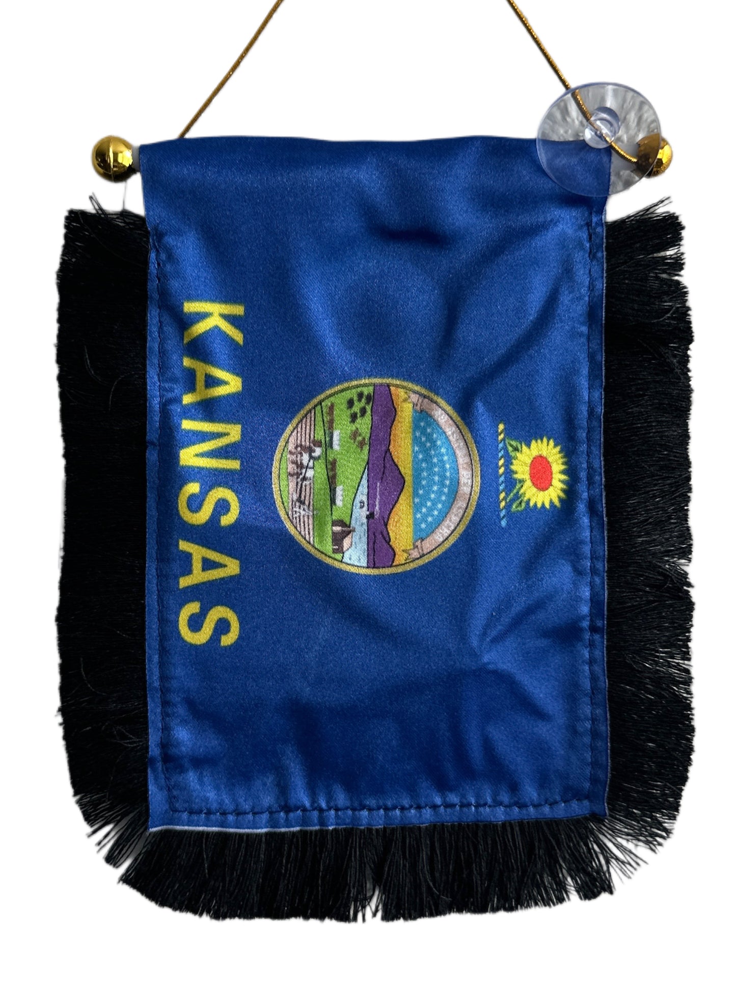 Kansas Flag Hanging Banner - 4x6 Fringy Window Hanging Flag - Mini Flag Banner & Car Rearview Mirror Decor - Fringed & Double Sided - Hanging Flag with Suction Cup