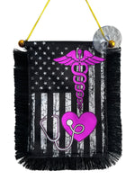 Medical Profession Hanging Banner - 4x6 Fringy Window Hanging Flag - Mini Flag Banner & Car Rearview Mirror Decor - Fringed & Double Sided - Hanging Flag with Suction Cup