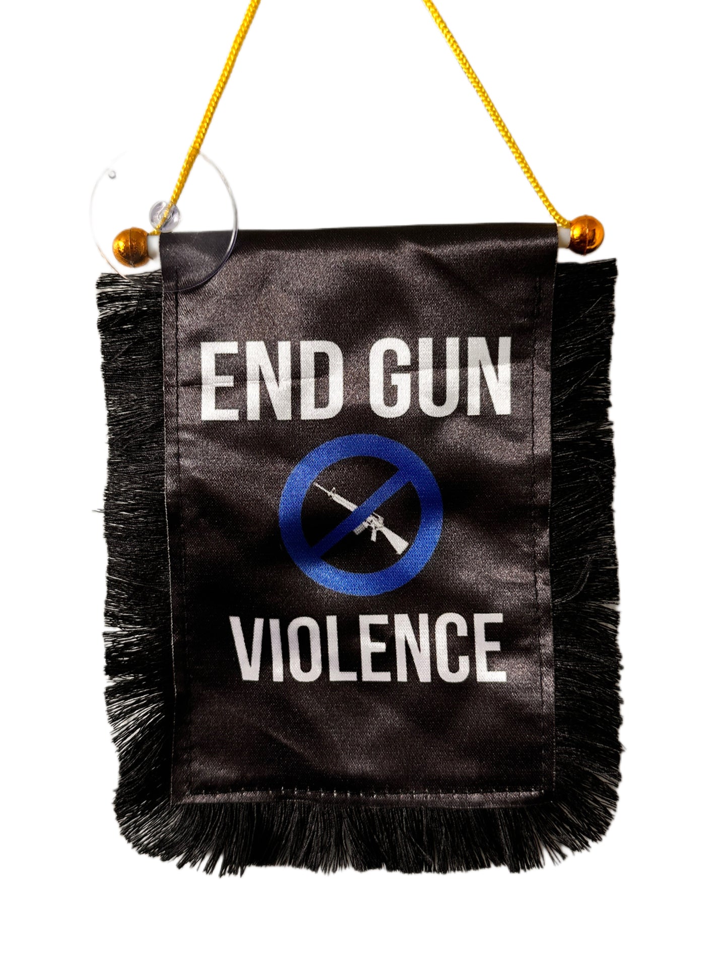 End Gun Violence Hanging Banner - 4x6 Fringy Window Hanging Flag - Mini Flag Banner & Car Rearview Mirror Decor - Fringed & Double Sided - Hanging Flag with Suction Cup