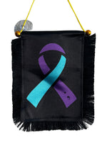 Suicide Awareness Hanging Banner - 4x6 Fringy Window Hanging Flag - Mini Flag Banner & Car Rearview Mirror Decor - Fringed & Double Sided - Hanging Flag with Suction Cup