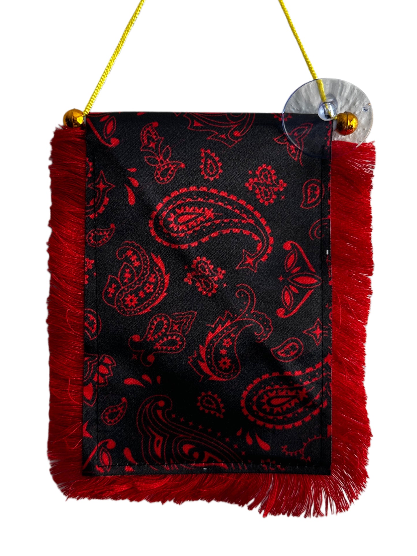 Red Paisley Hanging Banner - 4x6 Fringy Window Hanging Flag - Mini Flag Banner & Car Rearview Mirror Decor - Fringed & Double Sided - Hanging Flag with Suction Cup
