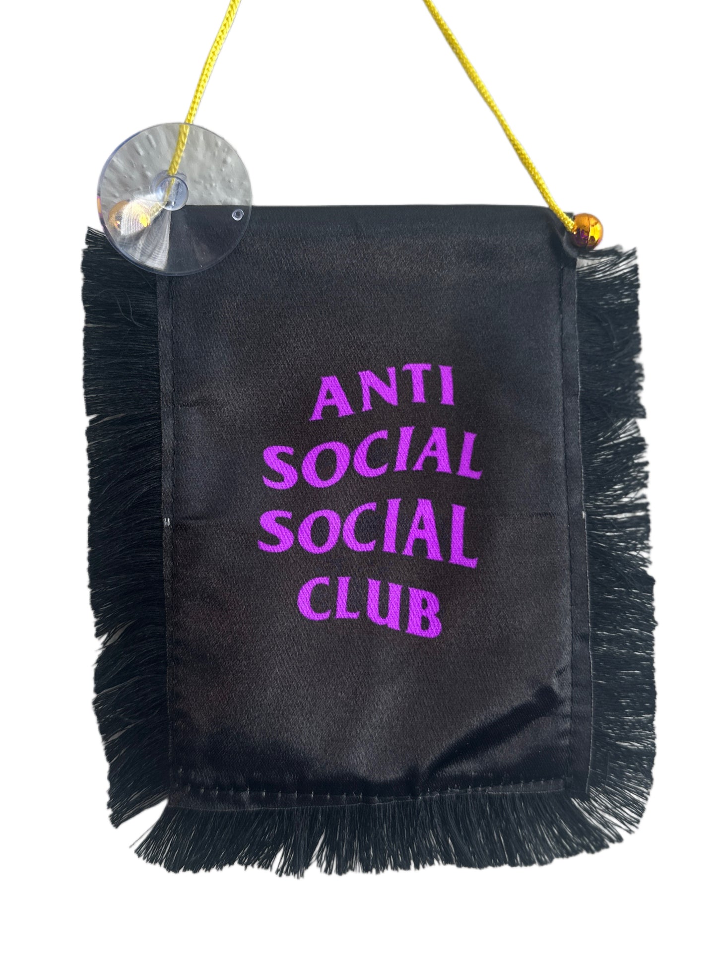 Anti Social Hanging Banner - 4x6 Fringy Window Hanging Flag - Mini Flag Banner & Car Rearview Mirror Decor - Fringed & Double Sided - Hanging Flag with Suction Cup