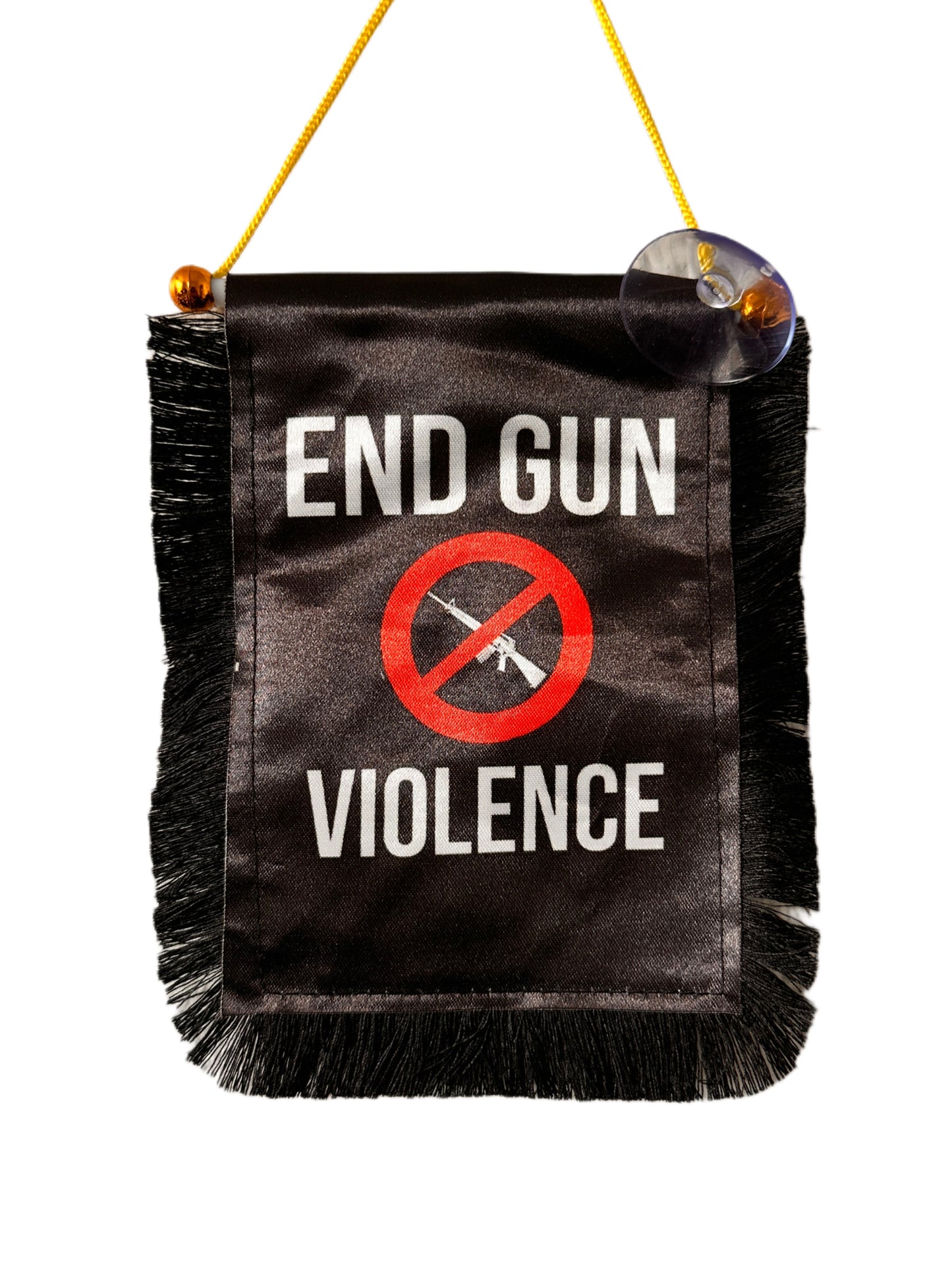 End Gun Violence Hanging Banner - 4x6 Fringy Window Hanging Flag - Mini Flag Banner & Car Rearview Mirror Decor - Fringed & Double Sided - Hanging Flag with Suction Cup