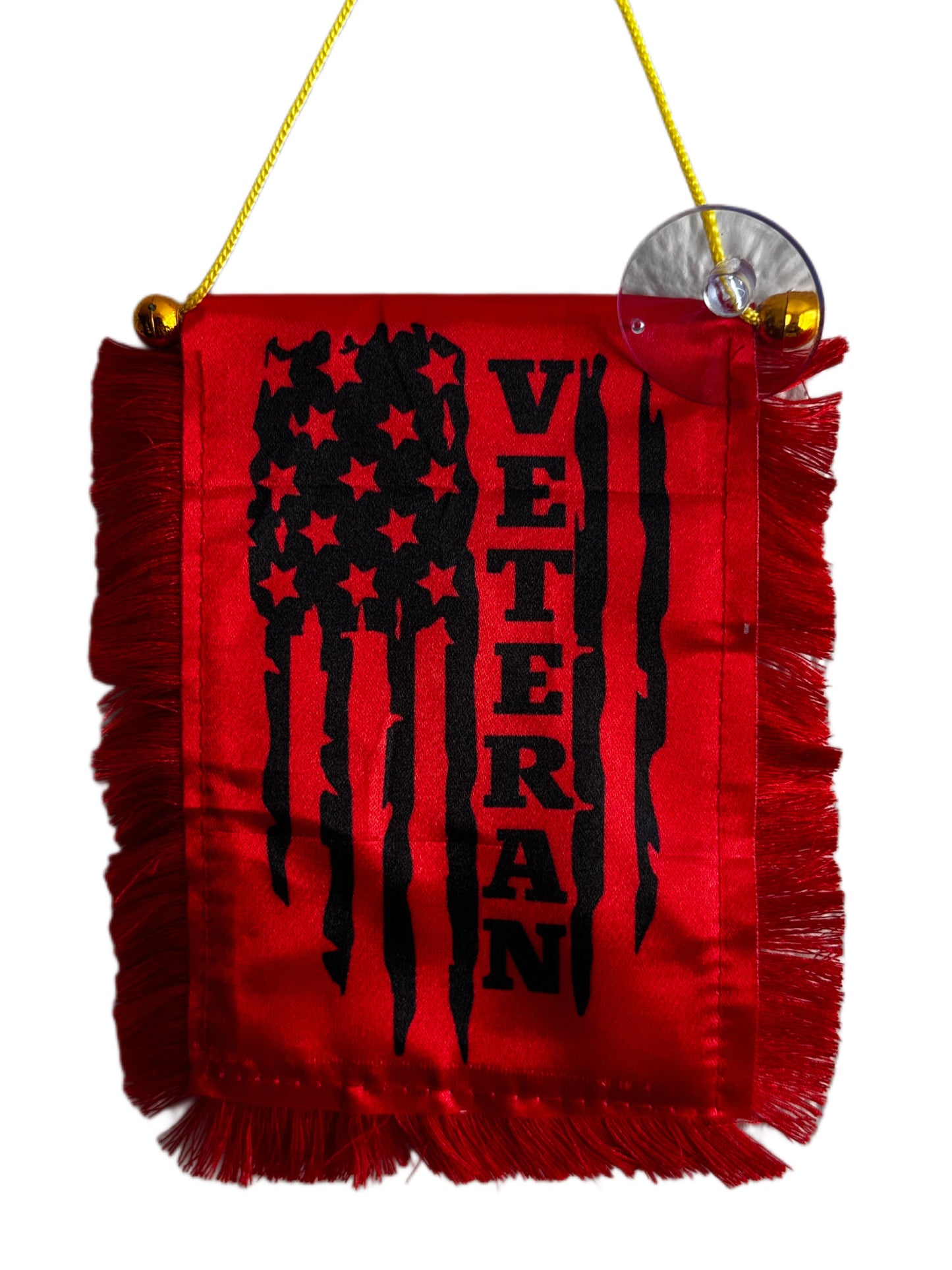 Veteran Hanging Banner - 4x6 Fringy Window Hanging Flag - Mini Flag Banner & Car Rearview Mirror Decor - Fringed & Double Sided - Hanging Flag with Suction Cup
