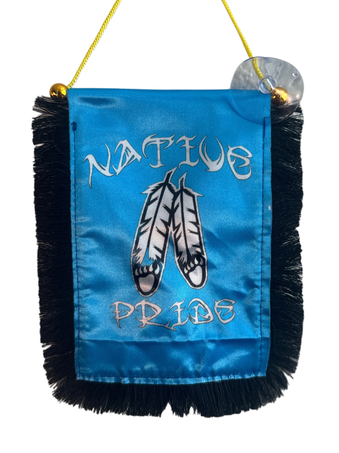 Native Pride Hanging Banner - 4x6 Fringy Window Hanging Flag - Mini Flag Banner & Car Rearview Mirror Decor - Fringed & Double Sided - Hanging Flag with Suction Cup
