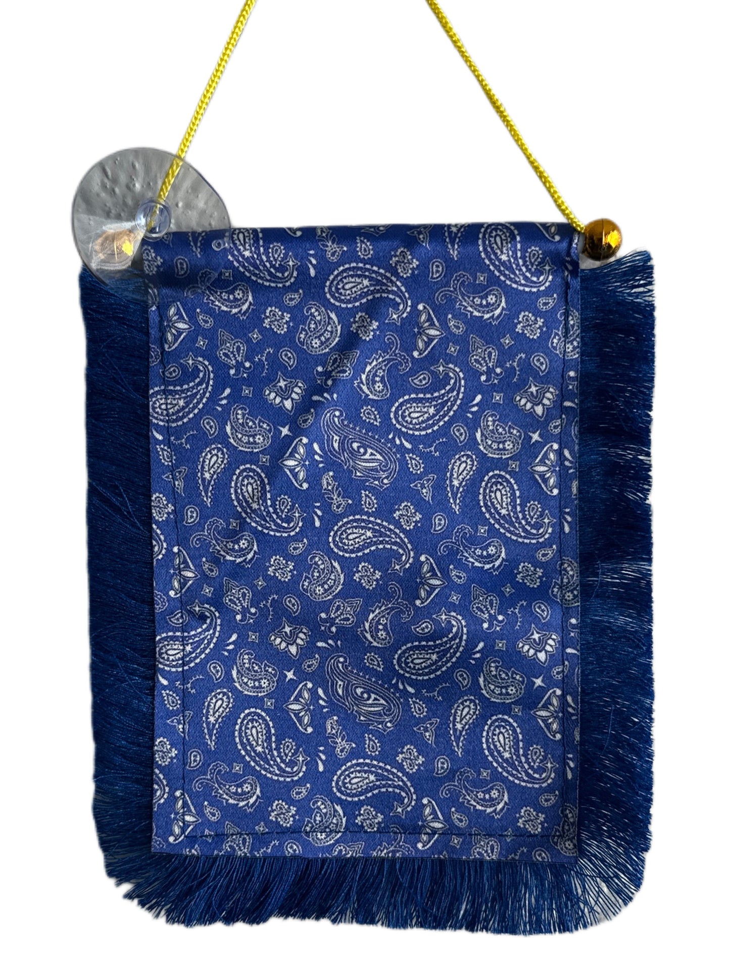 Blue Paisley Hanging Banner - 4x6 Fringy Window Hanging Flag - Mini Flag Banner & Car Rearview Mirror Decor - Fringed & Double Sided - Hanging Flag with Suction Cup