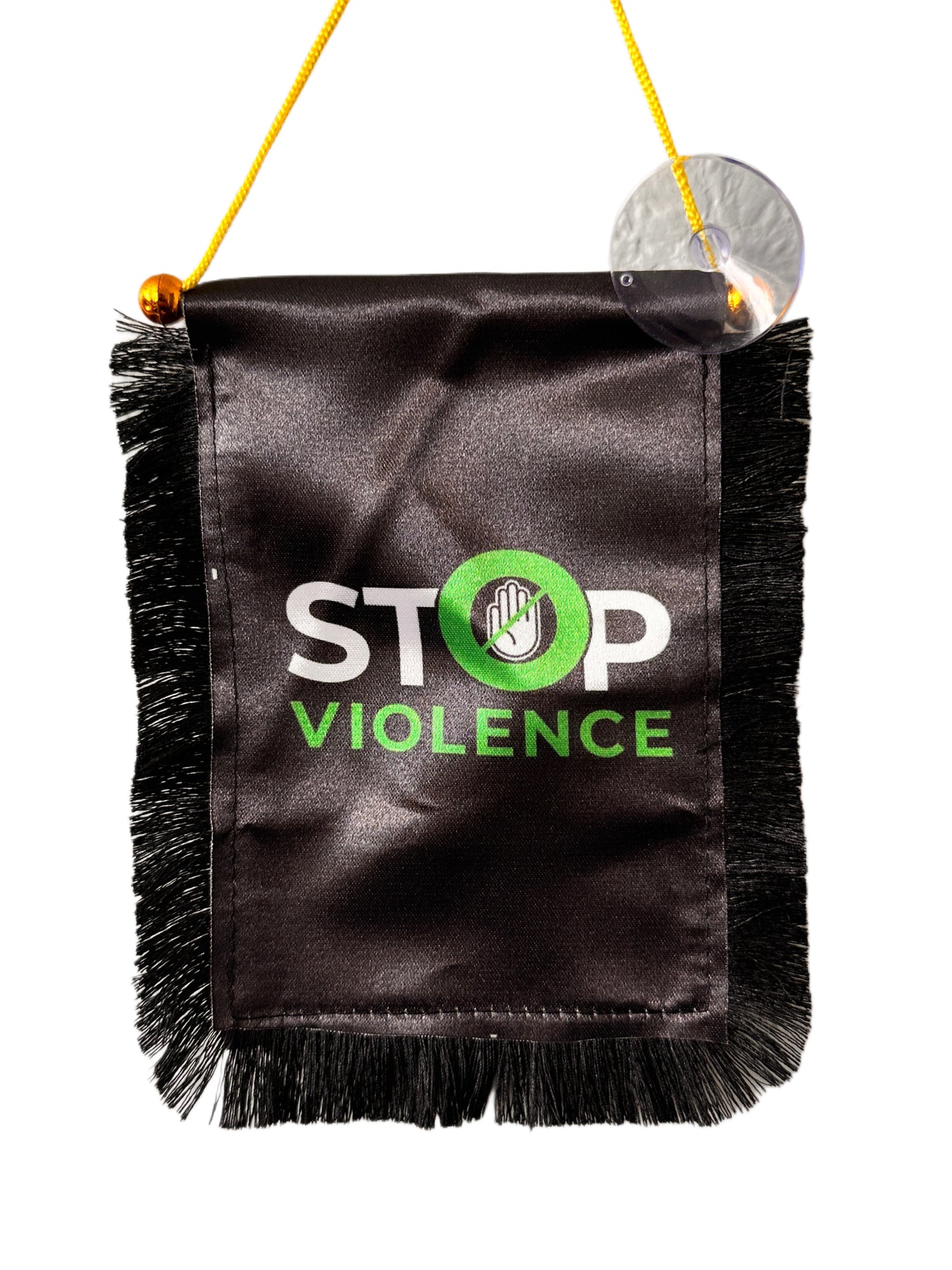 Stop Violence Hanging Banner - 4x6 Fringy Window Hanging Flag - Mini Flag Banner & Car Rearview Mirror Decor - Fringed & Double Sided - Hanging Flag with Suction Cup