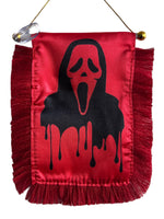 Ghost Face Hanging Banner - 4x6 Fringy Window Hanging Flag - Mini Flag Banner & Car Rearview Mirror Decor - Fringed & Double Sided - Hanging Flag with Suction Cup