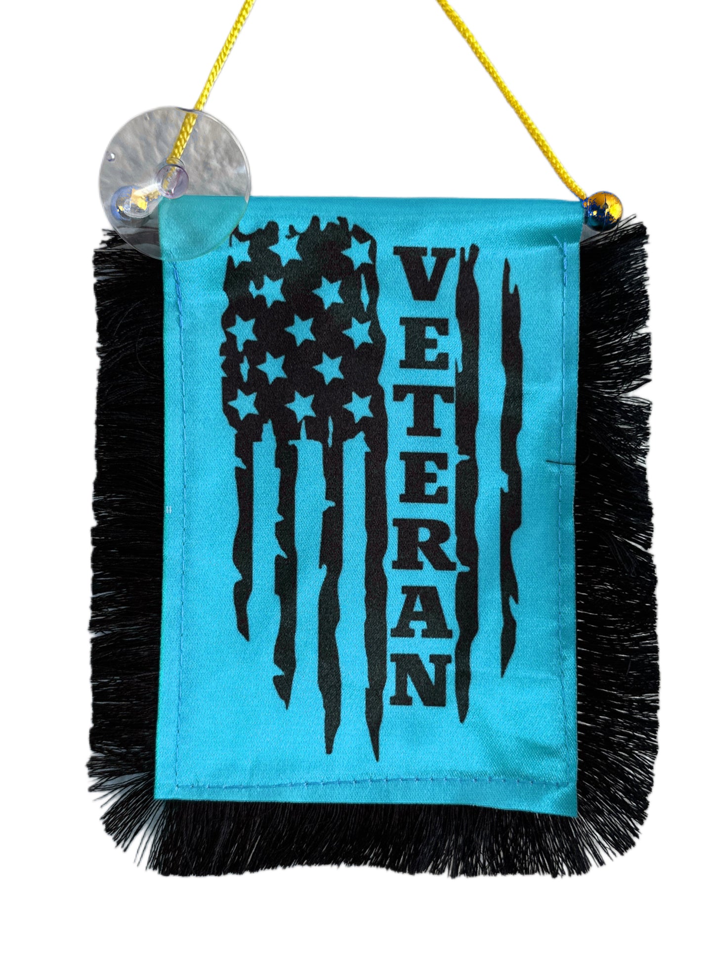 Veteran Hanging Banner - 4x6 Fringy Window Hanging Flag - Mini Flag Banner & Car Rearview Mirror Decor - Fringed & Double Sided - Hanging Flag with Suction Cup