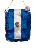 El Salvador Flag Banner - 4x6 Fringy Window Hanging Flag - Mini Flag Banner & Car Rearview Mirror Decor - Fringed & Double Sided - Hanging Flag with Suction Cup