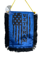 Veteran Hanging Banner - 4x6 Fringy Window Hanging Flag - Mini Flag Banner & Car Rearview Mirror Decor - Fringed & Double Sided - Hanging Flag with Suction Cup
