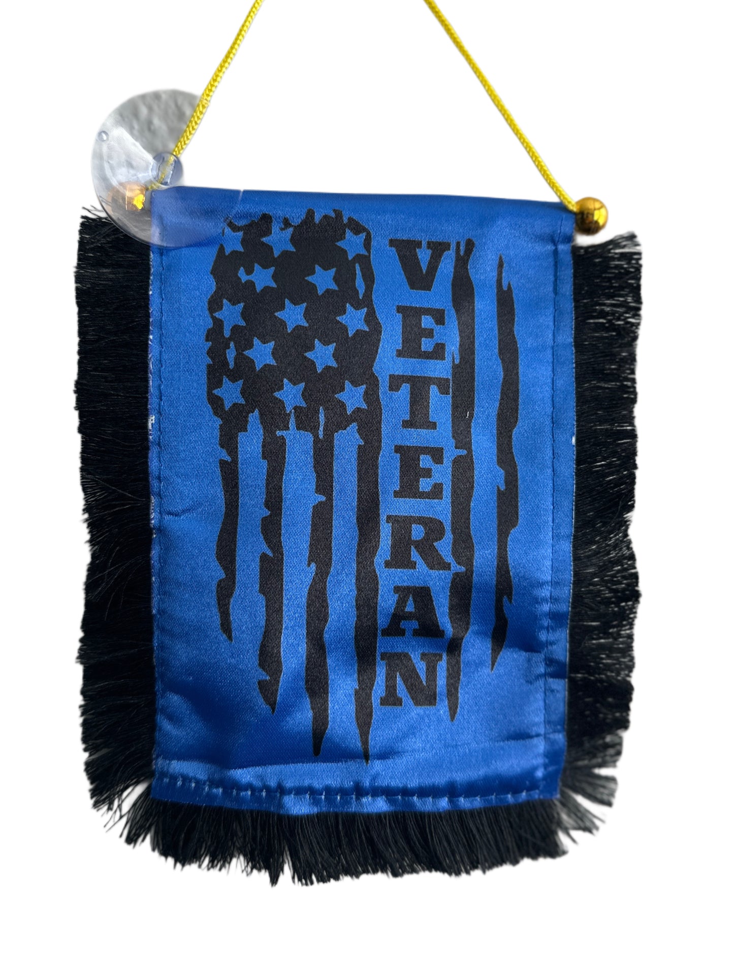 Veteran Hanging Banner - 4x6 Fringy Window Hanging Flag - Mini Flag Banner & Car Rearview Mirror Decor - Fringed & Double Sided - Hanging Flag with Suction Cup