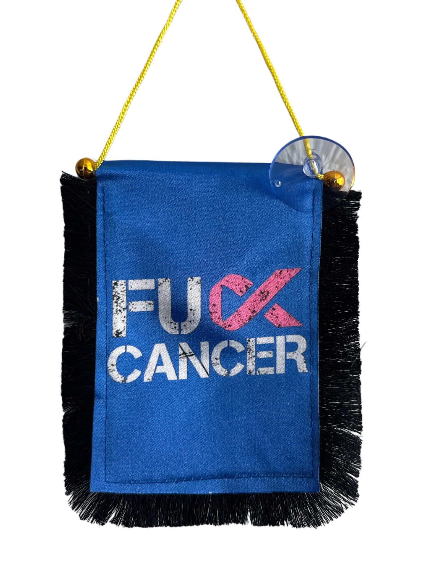 Cancer Awareness Hanging Banner - 4x6 Fringy Window Hanging Flag - Mini Flag Banner & Car Rearview Mirror Decor - Fringed & Double Sided - Hanging Flag with Suction Cup