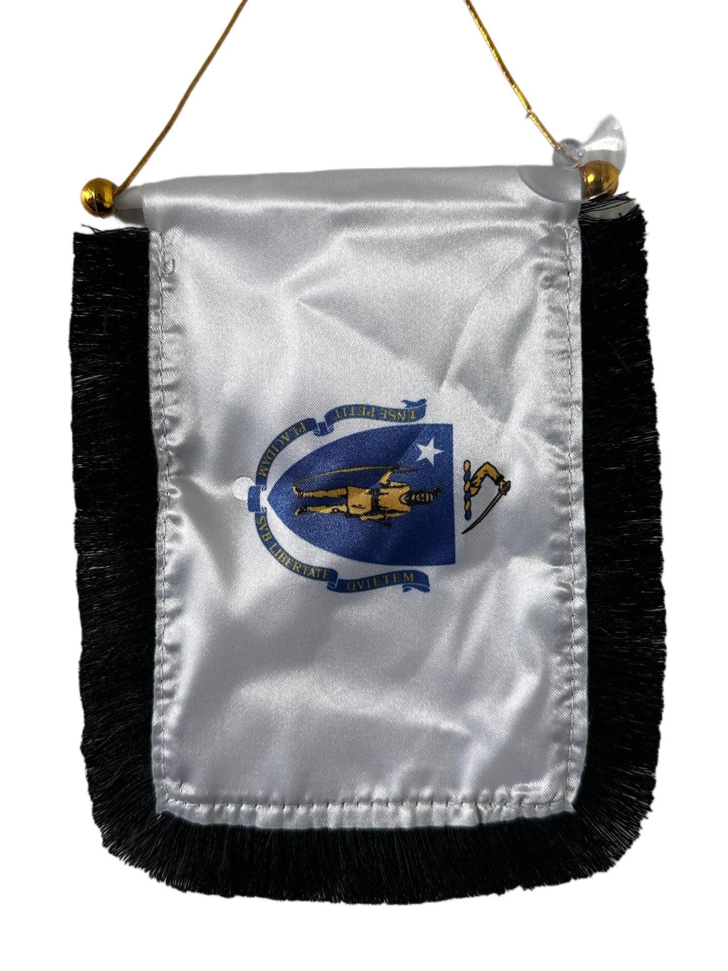Massachusetts Flag Hanging Banner - 4x6 Fringy Window Hanging Flag - Mini Flag Banner & Car Rearview Mirror Decor - Fringed & Double Sided - Hanging Flag with Suction Cup