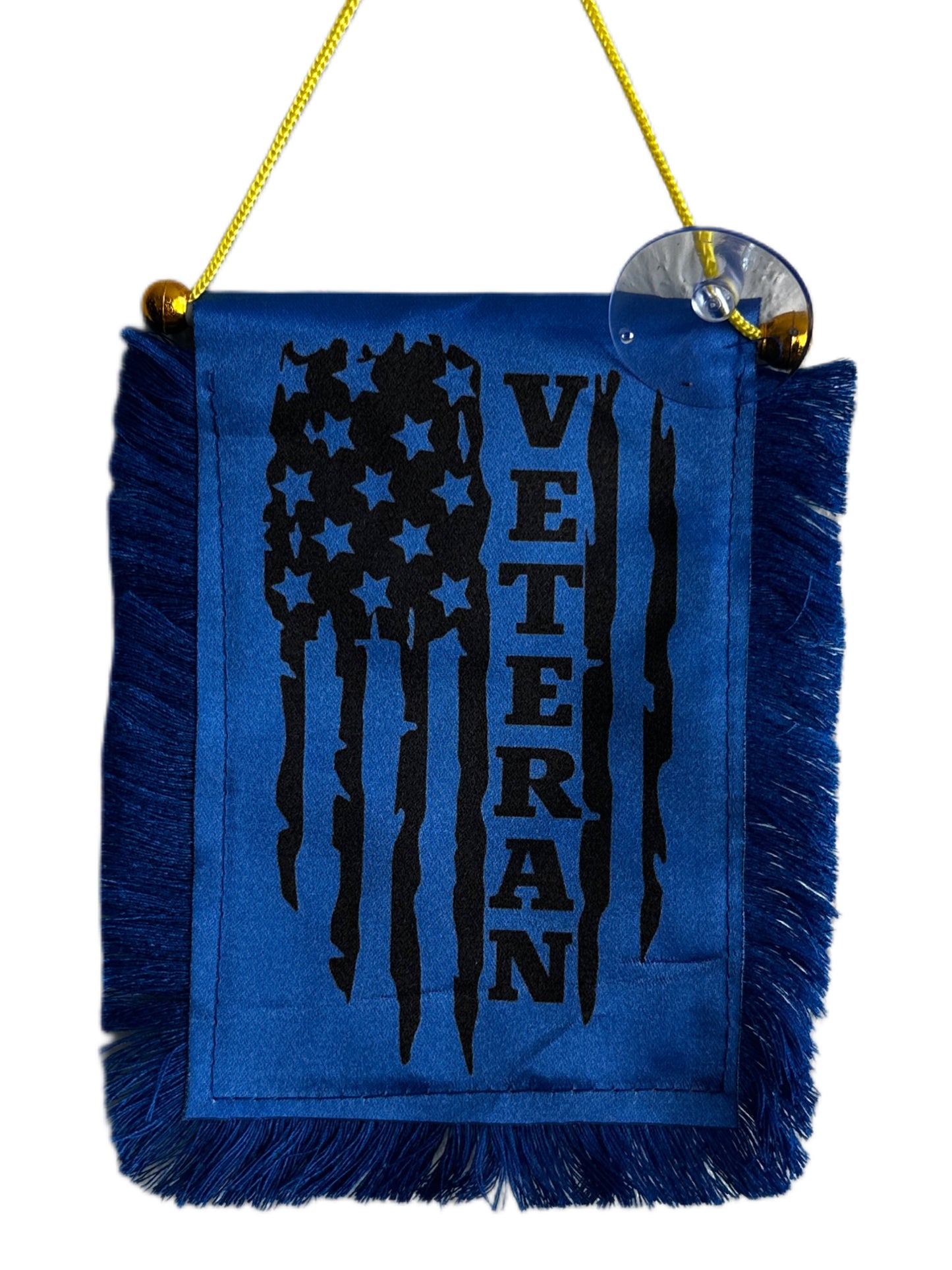 Veteran Hanging Banner - 4x6 Fringy Window Hanging Flag - Mini Flag Banner & Car Rearview Mirror Decor - Fringed & Double Sided - Hanging Flag with Suction Cup