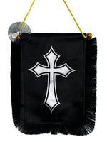 Cross Hanging Banner - 4x6 Fringy Window Hanging Flag - Mini Flag Banner & Car Rearview Mirror Decor - Fringed & Double Sided - Hanging Flag with Suction Cup