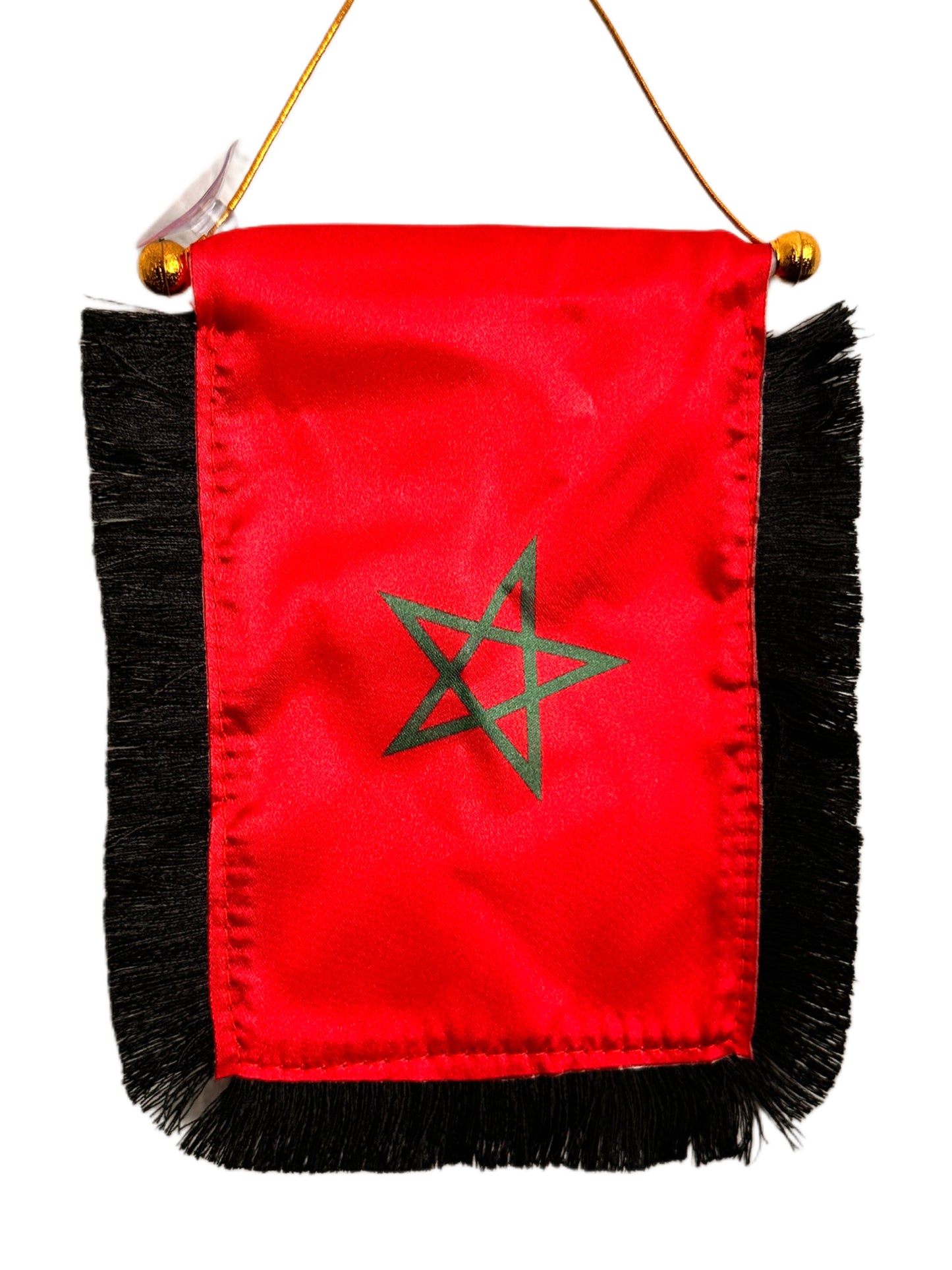 Morocco Flag Banner - 4x6 Fringy Window Hanging Flag - Mini Flag Banner & Car Rearview Mirror Decor - Fringed & Double Sided - Hanging Flag with Suction Cup