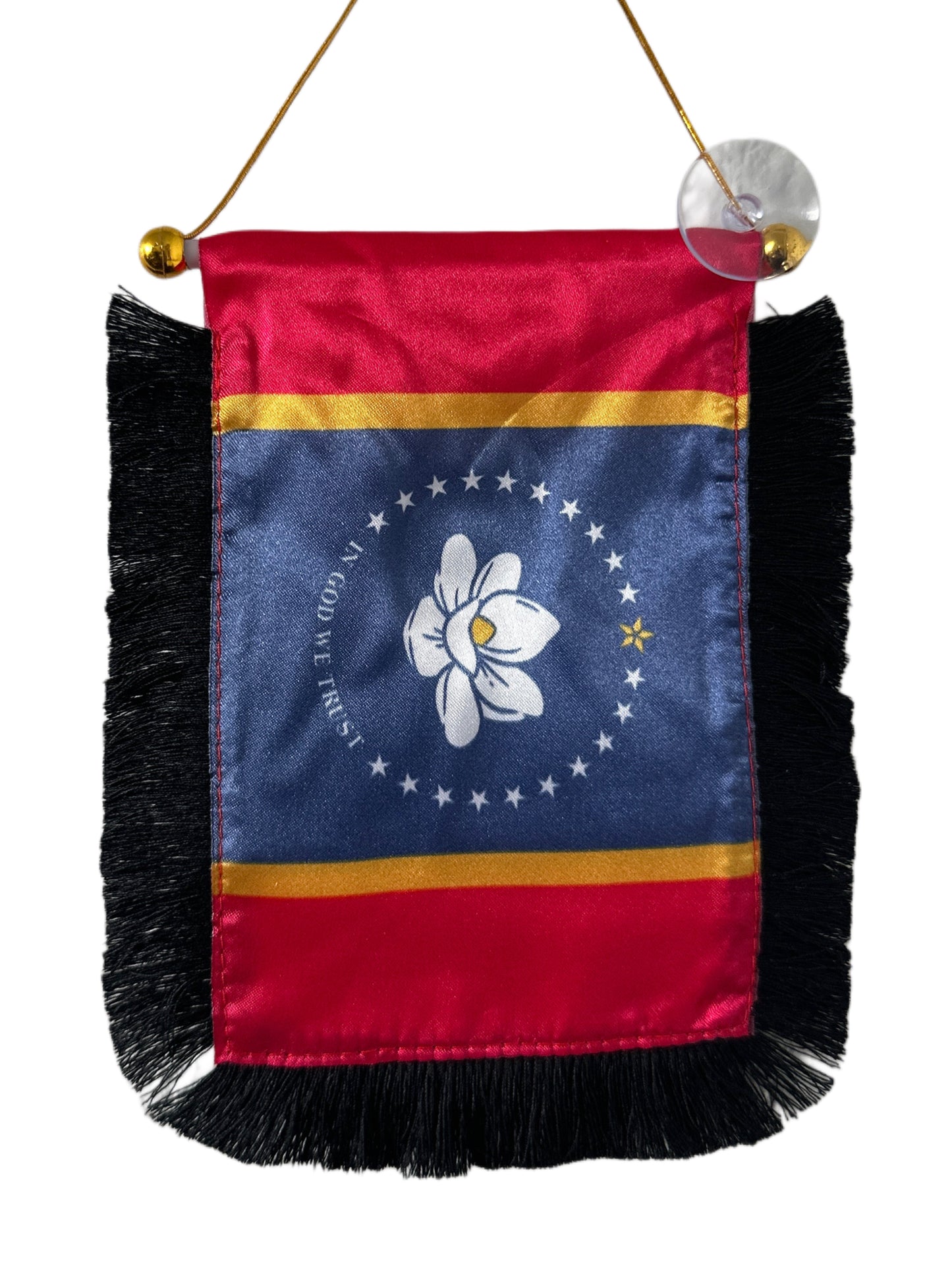Mississippi Flag Hanging Banner - 4x6 Fringy Window Hanging Flag - Mini Flag Banner & Car Rearview Mirror Decor - Fringed & Double Sided - Hanging Flag with Suction Cup
