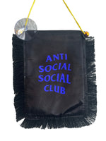 Anti Social Hanging Banner - 4x6 Fringy Window Hanging Flag - Mini Flag Banner & Car Rearview Mirror Decor - Fringed & Double Sided - Hanging Flag with Suction Cup