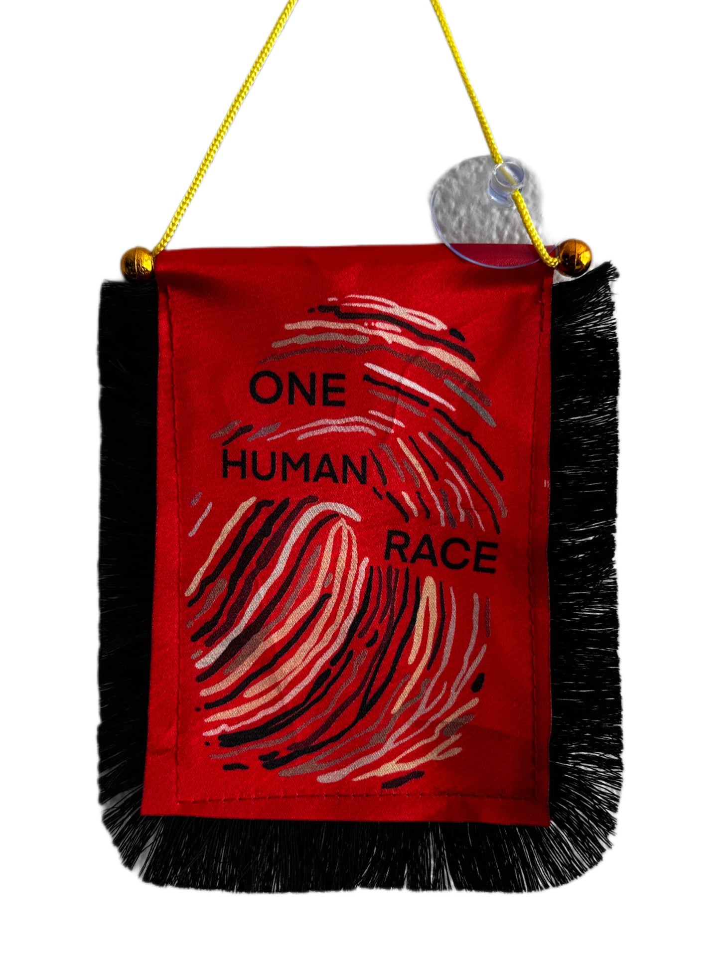 One Human Race Hanging Banner - 4x6 Fringy Window Hanging Flag - Mini Flag Banner & Car Rearview Mirror Decor - Fringed & Double Sided - Hanging Flag with Suction Cup
