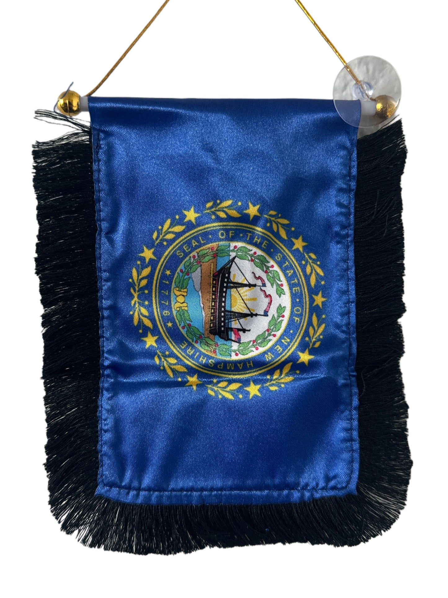 New Hampshire Flag Hanging Banner - 4x6 Fringy Window Hanging Flag - Mini Flag Banner & Car Rearview Mirror Decor - Fringed & Double Sided - Hanging Flag with Suction Cup