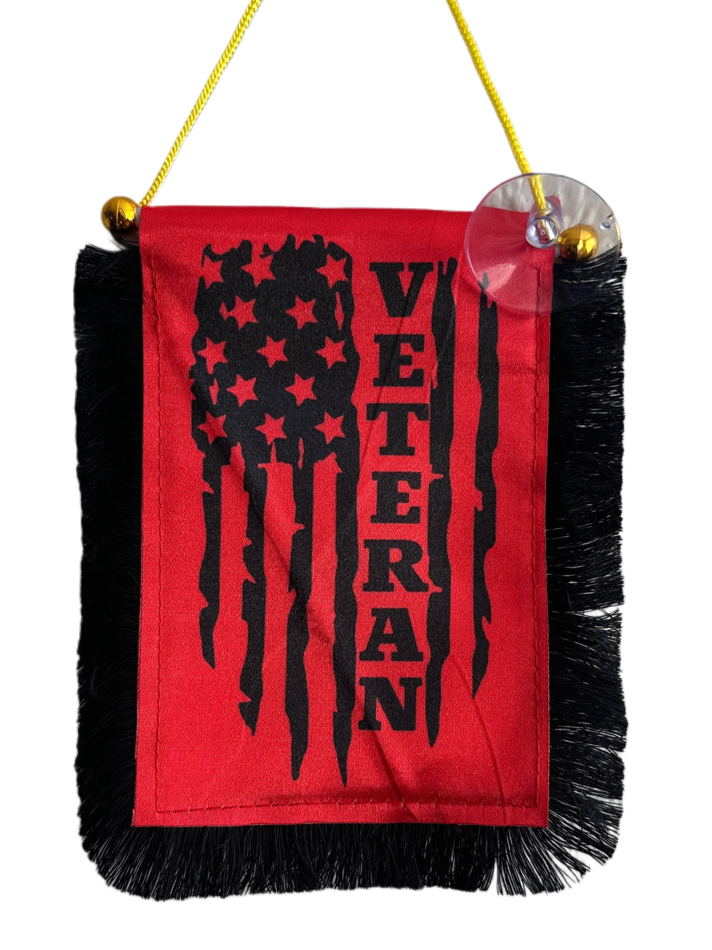 Veteran Hanging Banner - 4x6 Fringy Window Hanging Flag - Mini Flag Banner & Car Rearview Mirror Decor - Fringed & Double Sided - Hanging Flag with Suction Cup