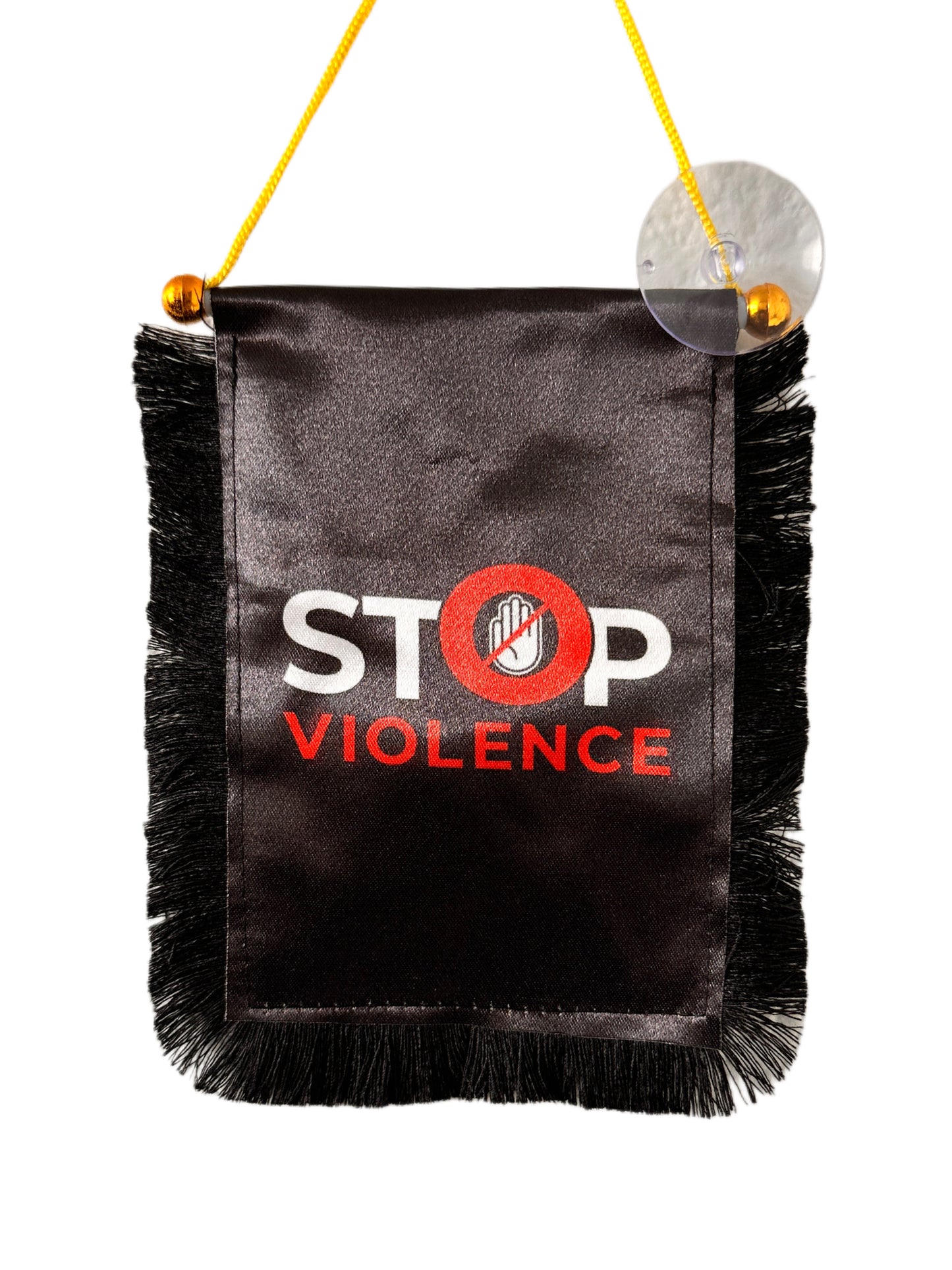 Stop Violence Hanging Banner - 4x6 Fringy Window Hanging Flag - Mini Flag Banner & Car Rearview Mirror Decor - Fringed & Double Sided - Hanging Flag with Suction Cup