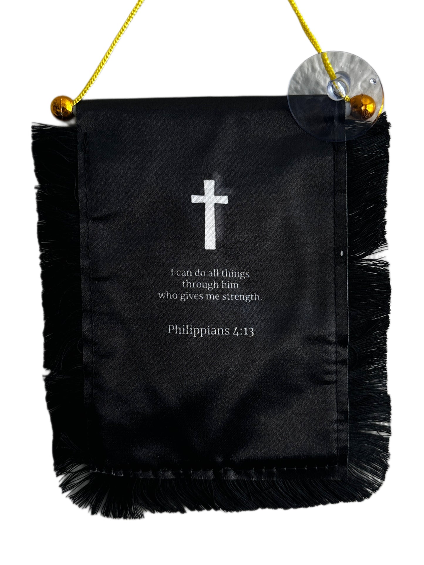 Scripture Hanging Banner - 4x6 Fringy Window Hanging Flag - Mini Flag Banner & Car Rearview Mirror Decor - Fringed & Double Sided - Hanging Flag with Suction Cup