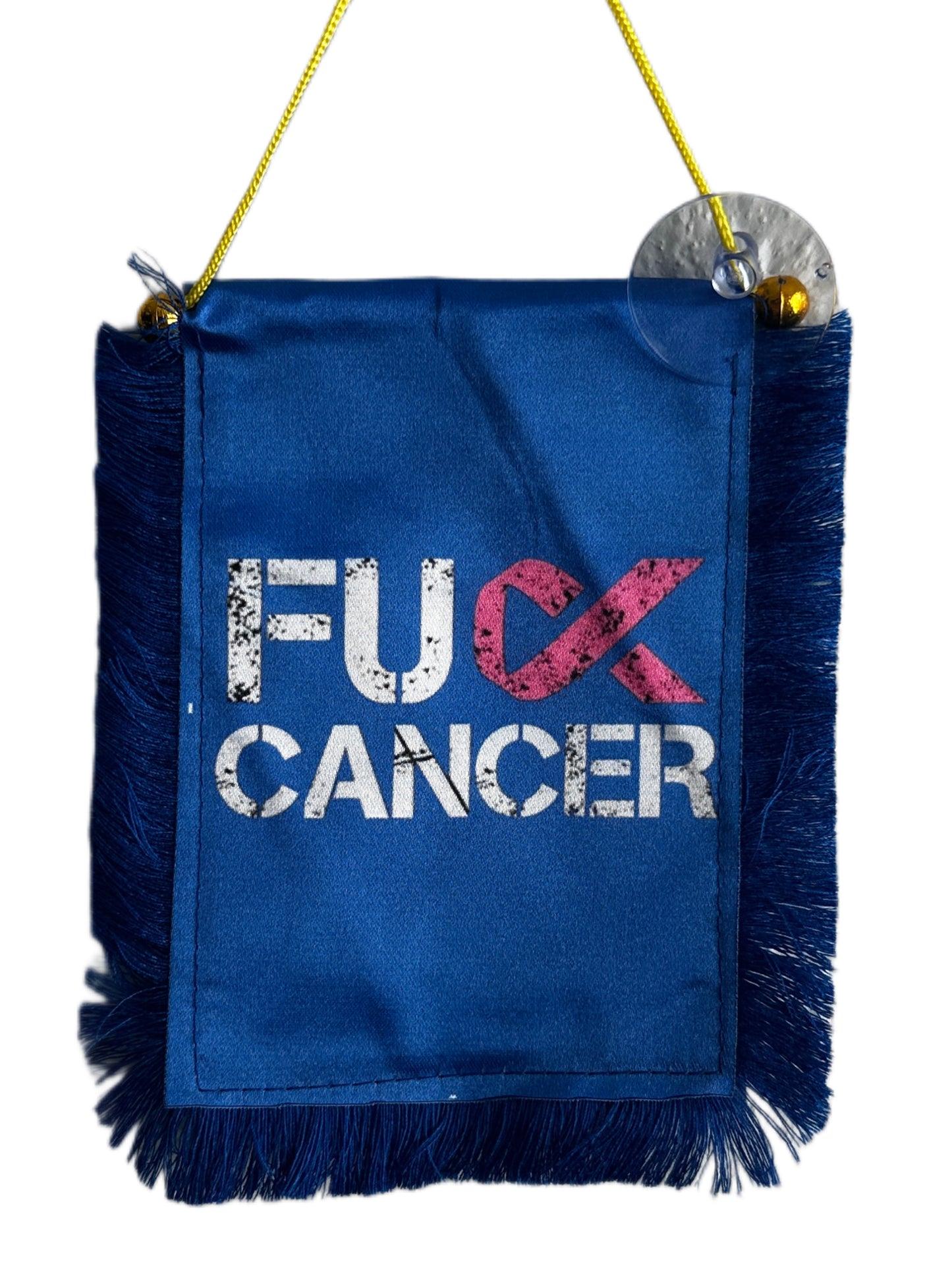 Cancer Awareness Hanging Banner - 4x6 Fringy Window Hanging Flag - Mini Flag Banner & Car Rearview Mirror Decor - Fringed & Double Sided - Hanging Flag with Suction Cup