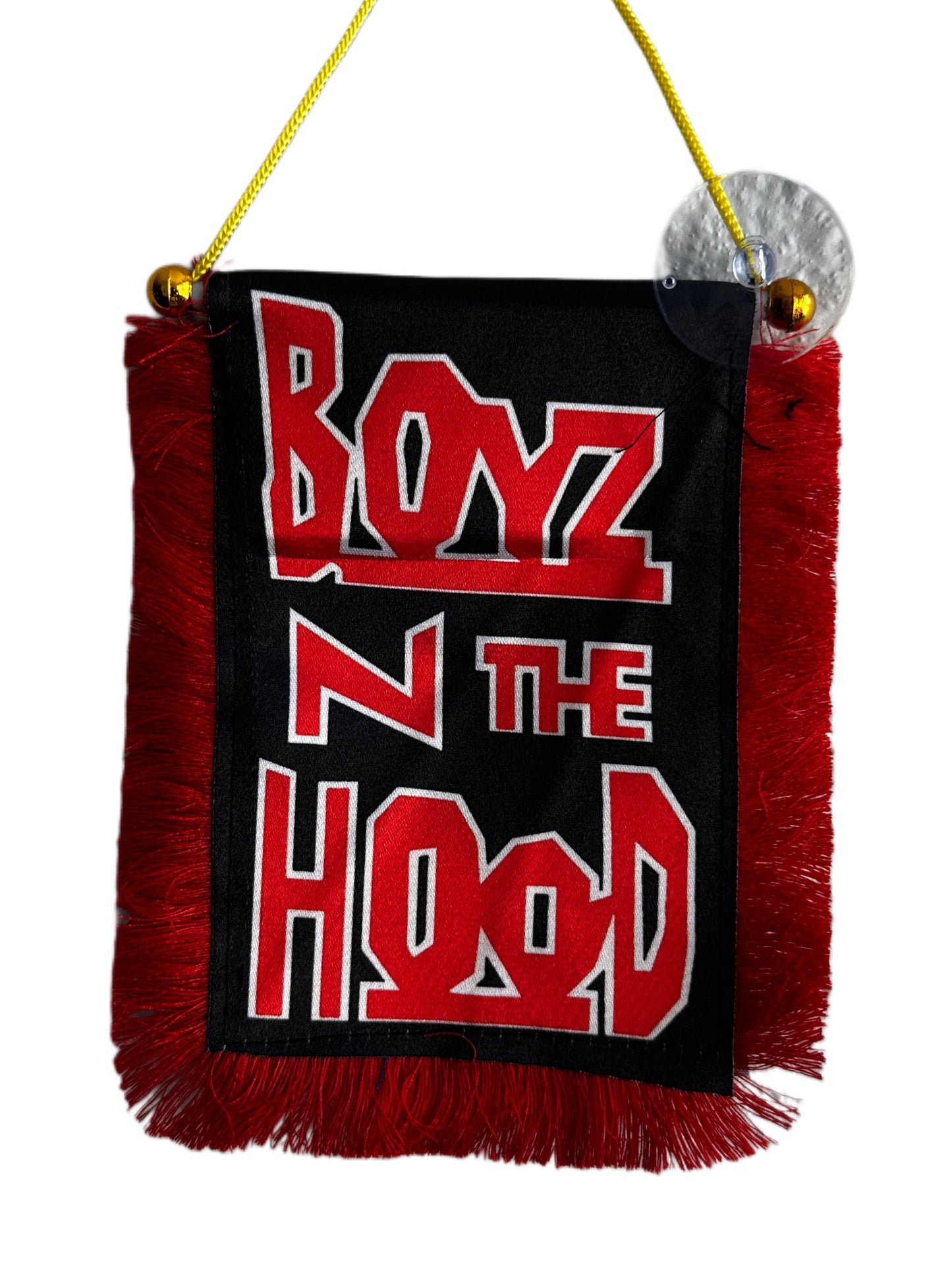 Boyz N The Hood Hanging Banner - 4x6 Fringy Window Hanging Flag - Mini Flag Banner & Car Rearview Mirror Decor - Fringed & Double Sided - Hanging Flag with Suction Cup