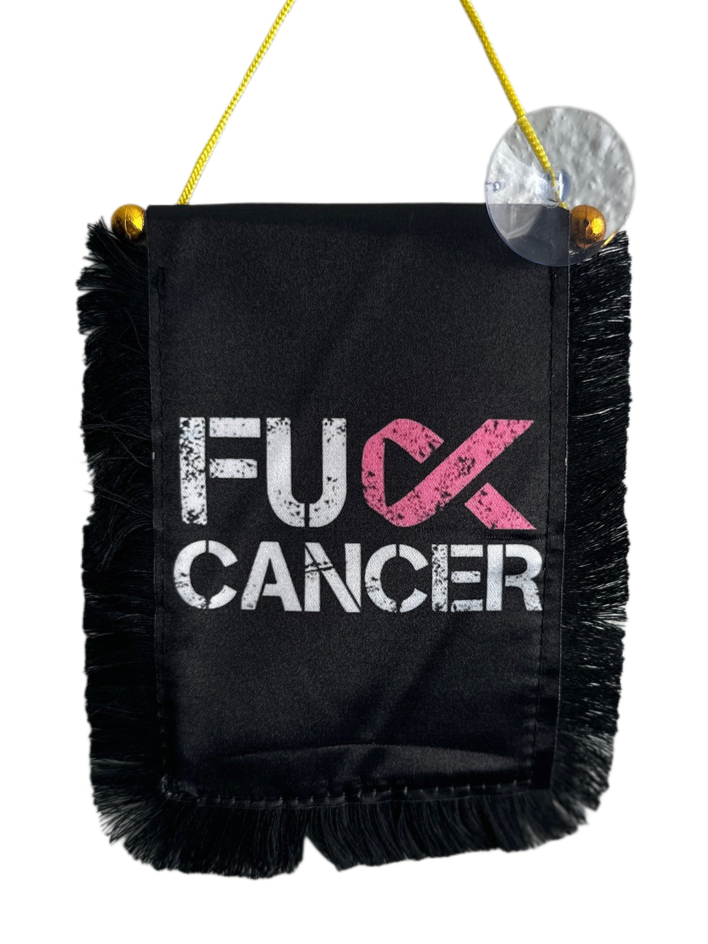 Cancer Awareness Hanging Banner - 4x6 Fringy Window Hanging Flag - Mini Flag Banner & Car Rearview Mirror Decor - Fringed & Double Sided - Hanging Flag with Suction Cup