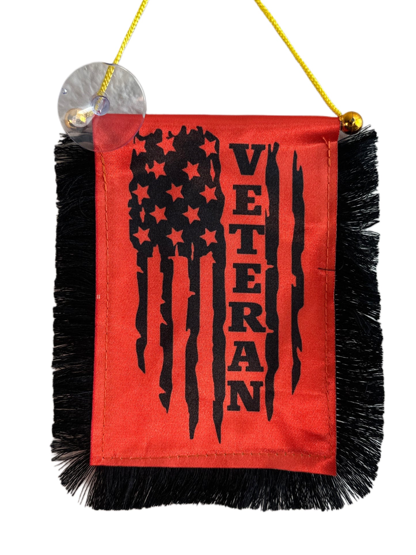 Veteran Hanging Banner - 4x6 Fringy Window Hanging Flag - Mini Flag Banner & Car Rearview Mirror Decor - Fringed & Double Sided - Hanging Flag with Suction Cup