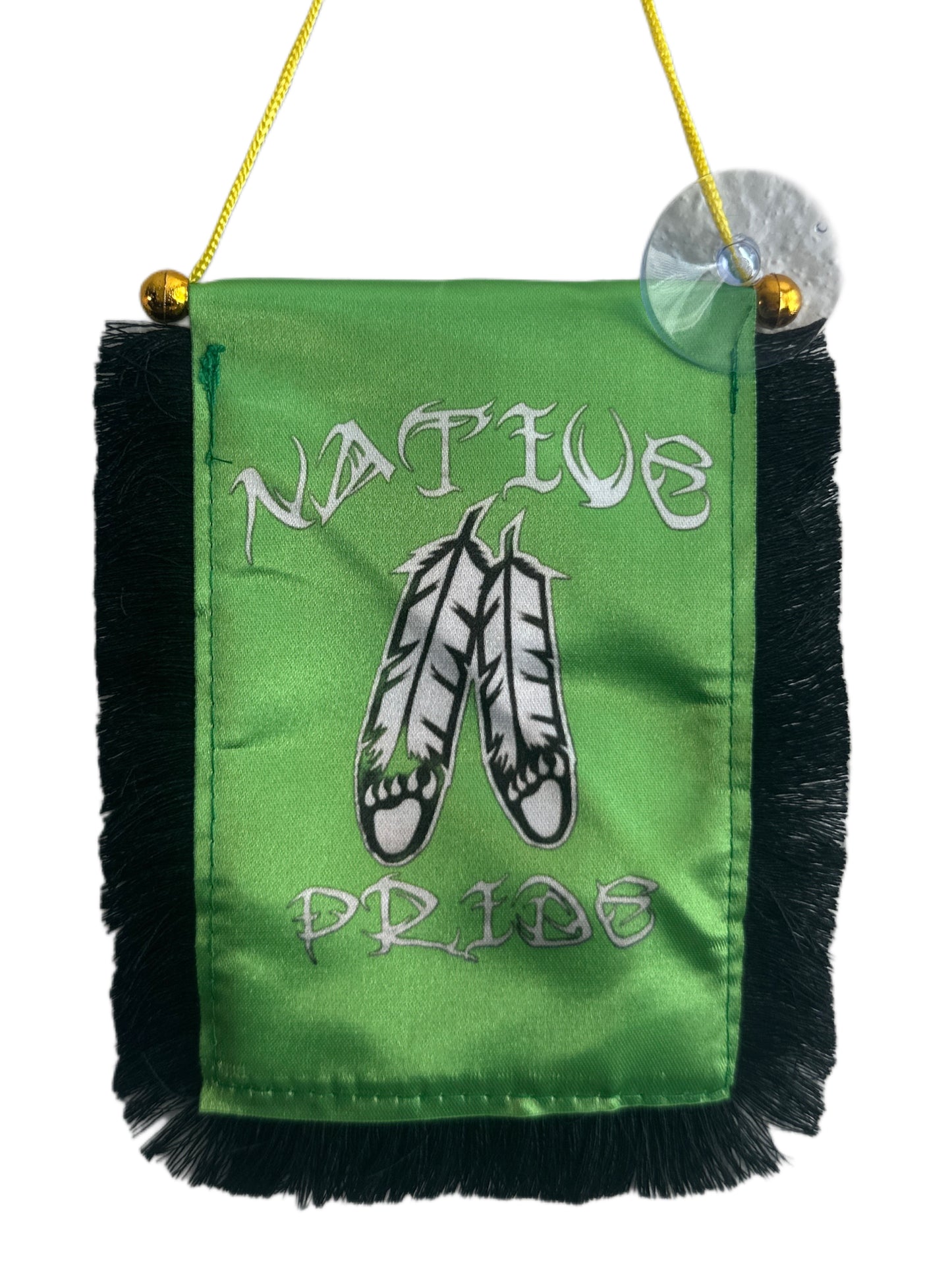 Native Pride Hanging Banner - 4x6 Fringy Window Hanging Flag - Mini Flag Banner & Car Rearview Mirror Decor - Fringed & Double Sided - Hanging Flag with Suction Cup