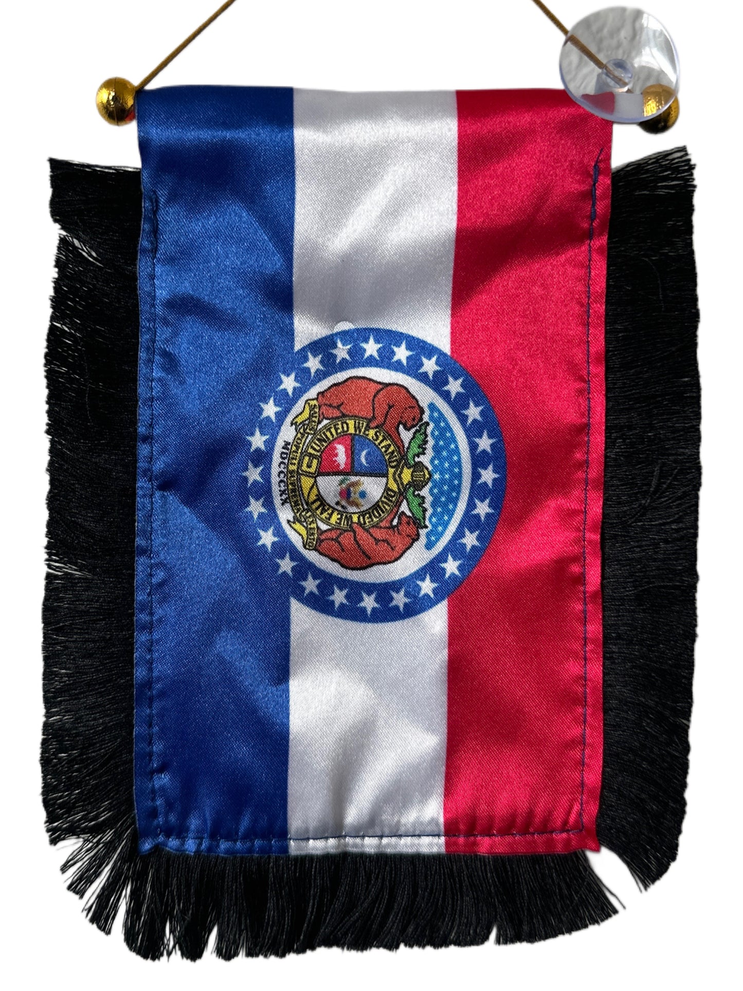 Missouri Flag Hanging Banner - 4x6 Fringy Window Hanging Flag - Mini Flag Banner & Car Rearview Mirror Decor - Fringed & Double Sided - Hanging Flag with Suction Cup