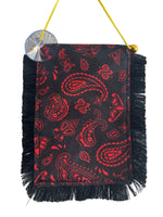Red Paisley Hanging Banner - 4x6 Fringy Window Hanging Flag - Mini Flag Banner & Car Rearview Mirror Decor - Fringed & Double Sided - Hanging Flag with Suction Cup